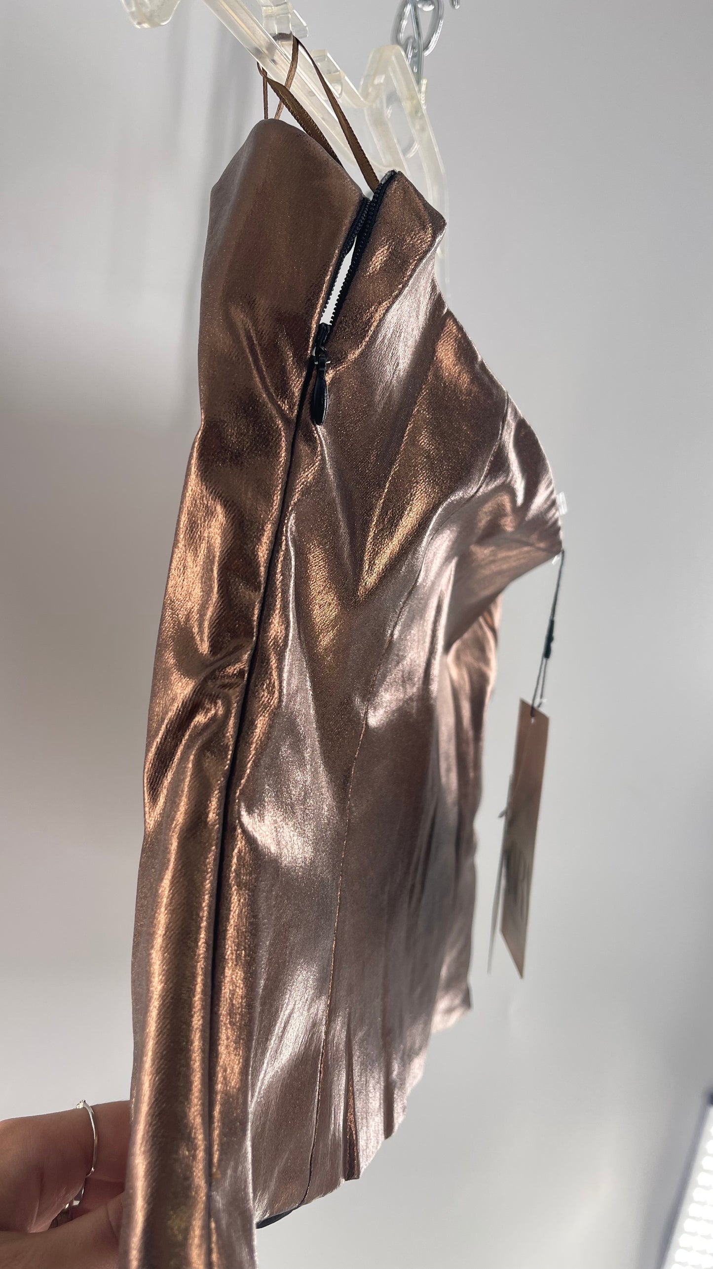 ZARA Metallic Bronze Bustier With Draping Detail and Tags Attached (Small)