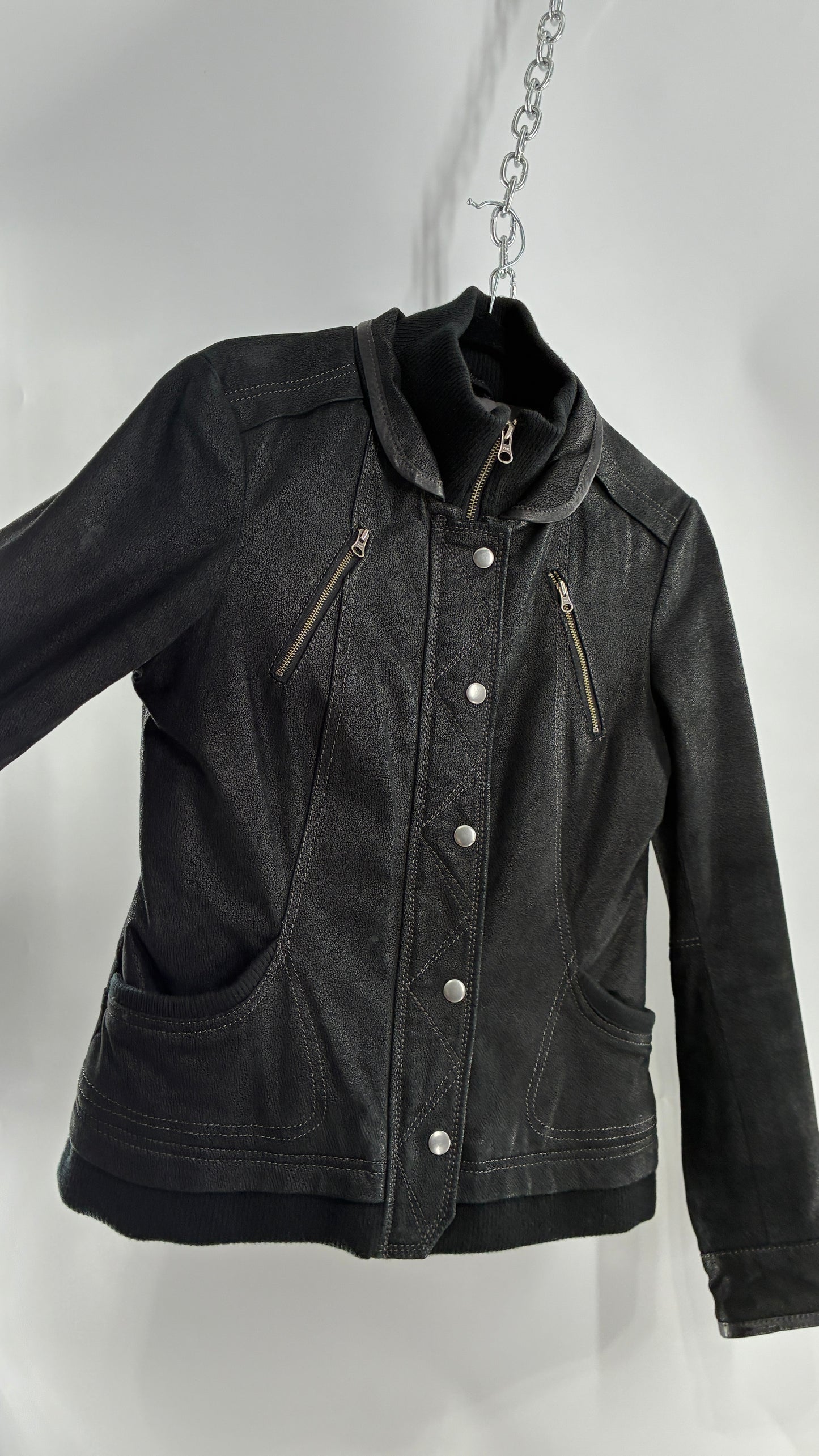 Vintage DANIER Metallic Black Suede Leather Jacket (Small)
