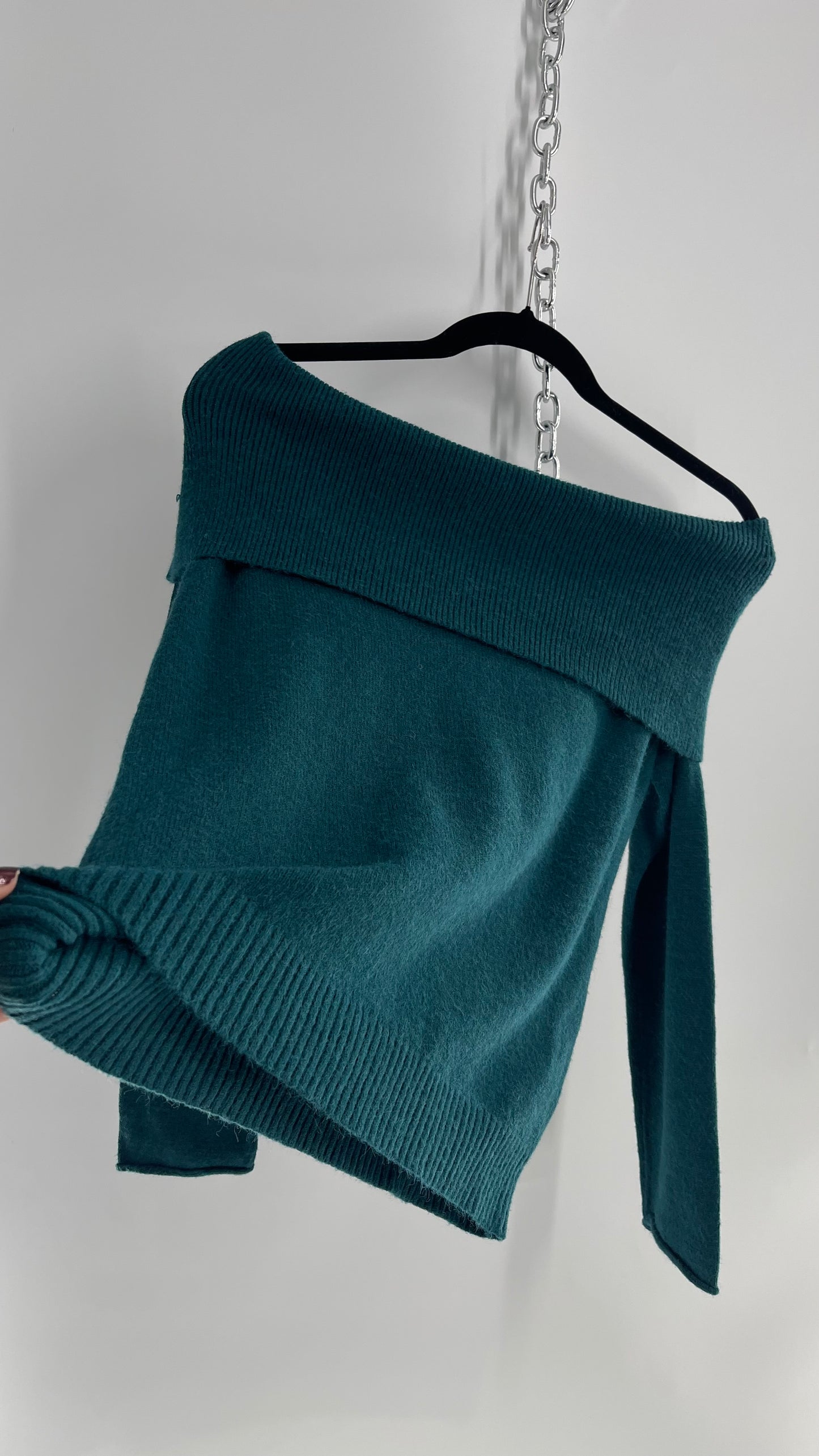 Anthropologie Teal Blue/Green Super Soft Off the Shoulder Knit Sweater (XS)