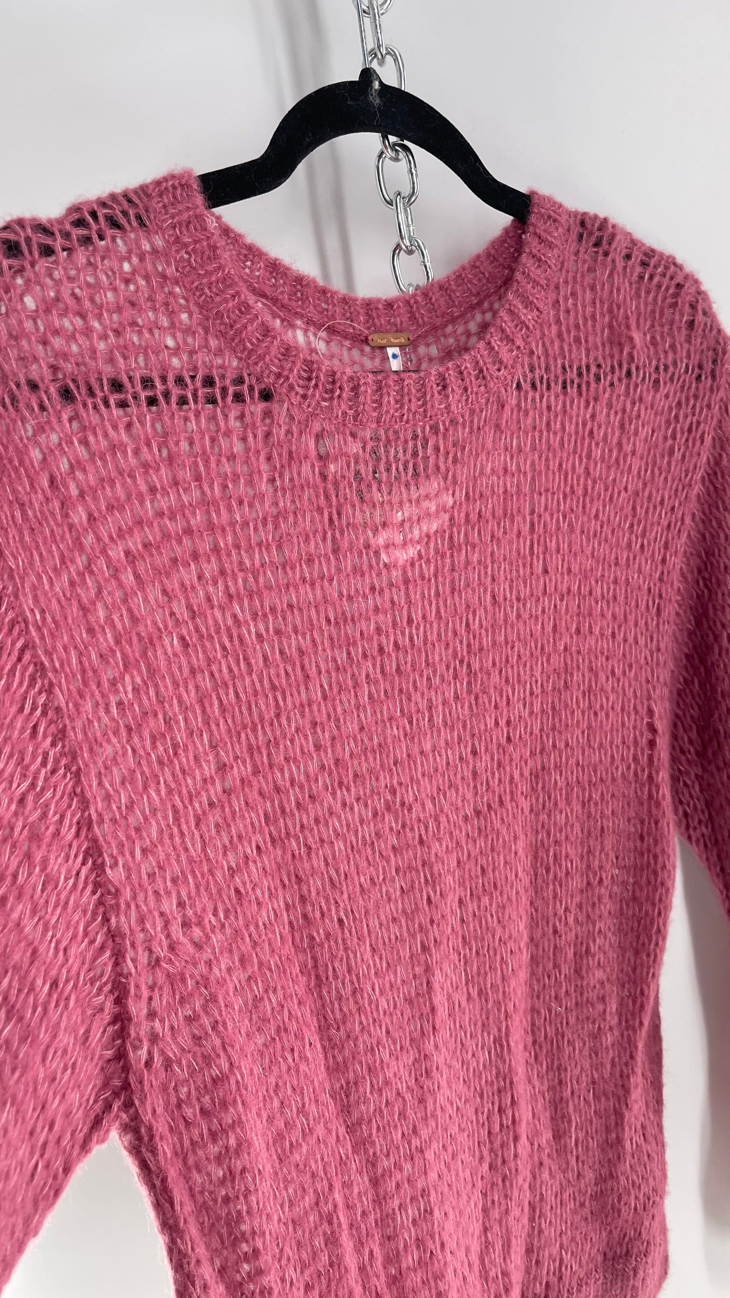 Free People Mauve Open Knit 56% Alpaca Sweater (Medium)