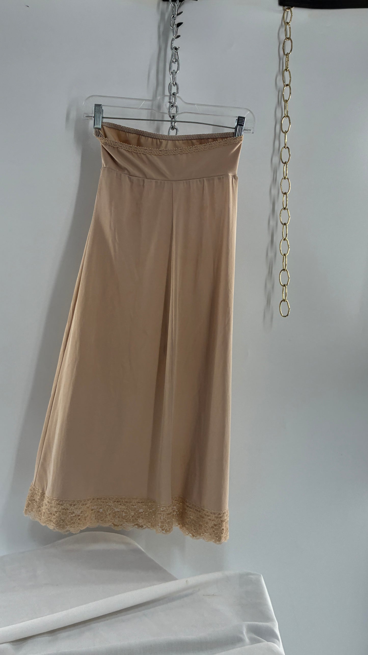 Vintage FORMFIT ROGERS Nude Slip Dress with Lace Trim (9/10)