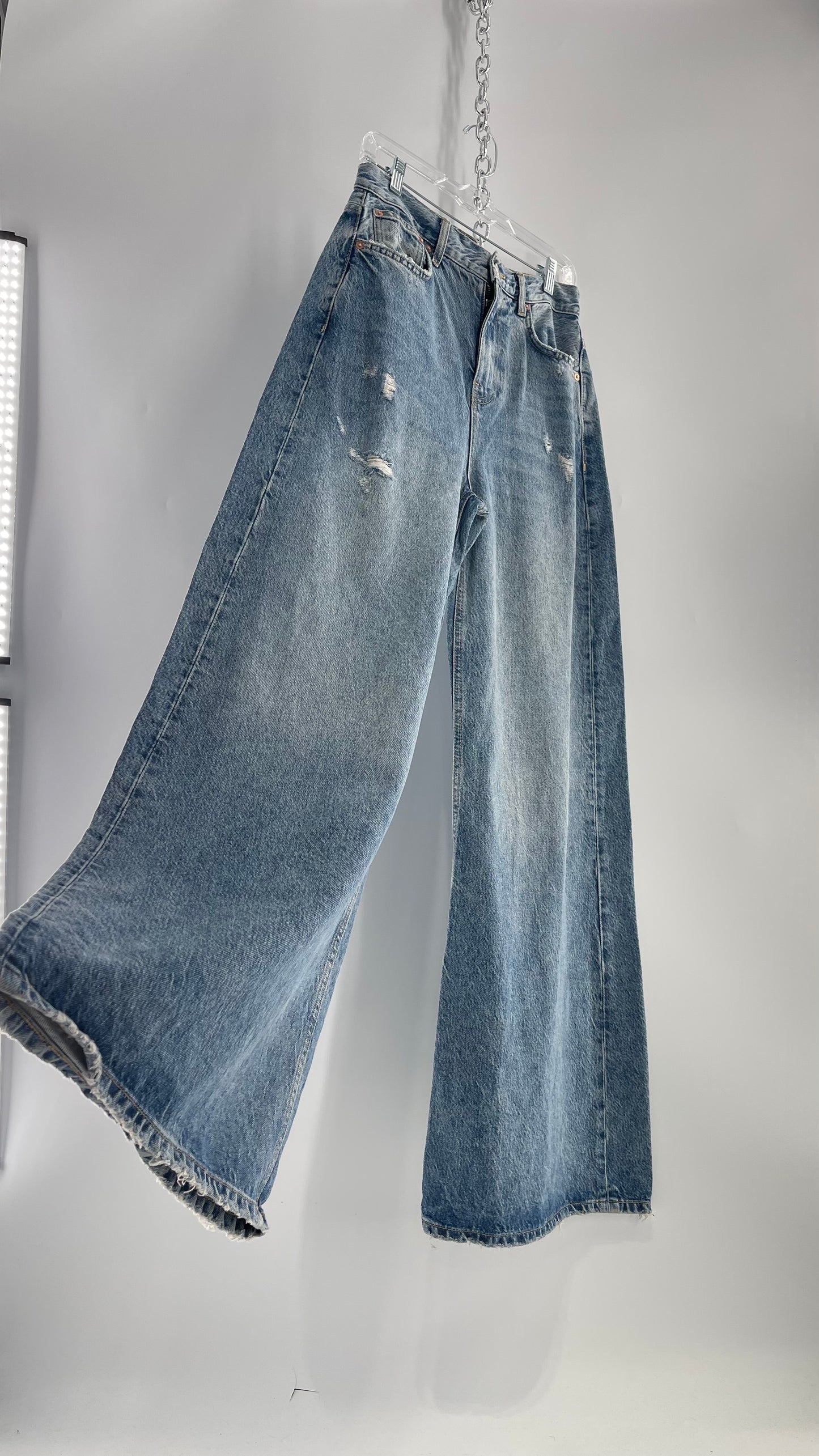Free People Medium Wash Wide Leg Jeans with Some Distressing and Tags Attached (29)