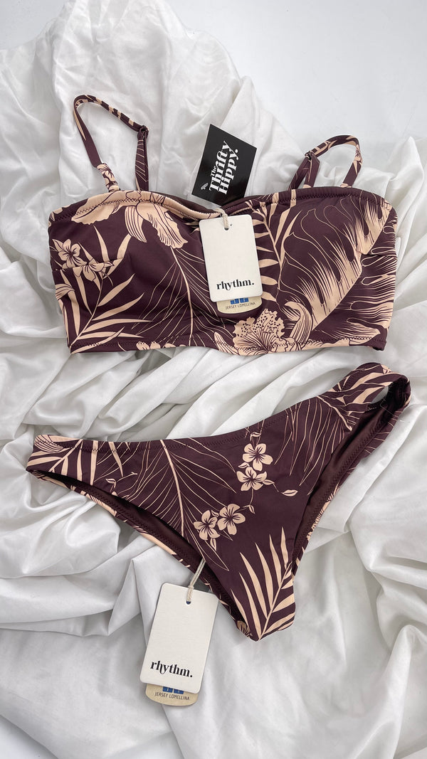 RHYTHM Brown and Beige Tropical Palm Patterned Swim Set with Tags Attached (Medium)
