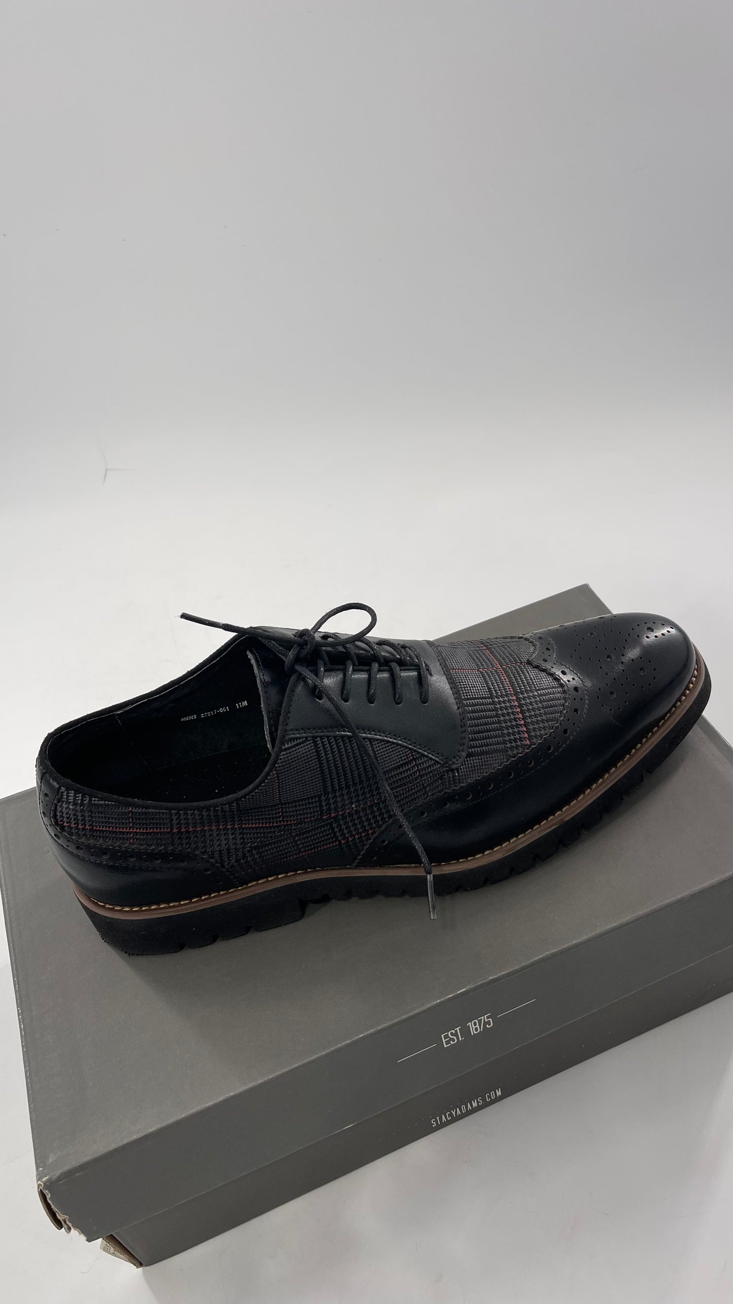 Stacy Adam’s Grey and Black, Plaid and Leather WingTip Oxfords (11)