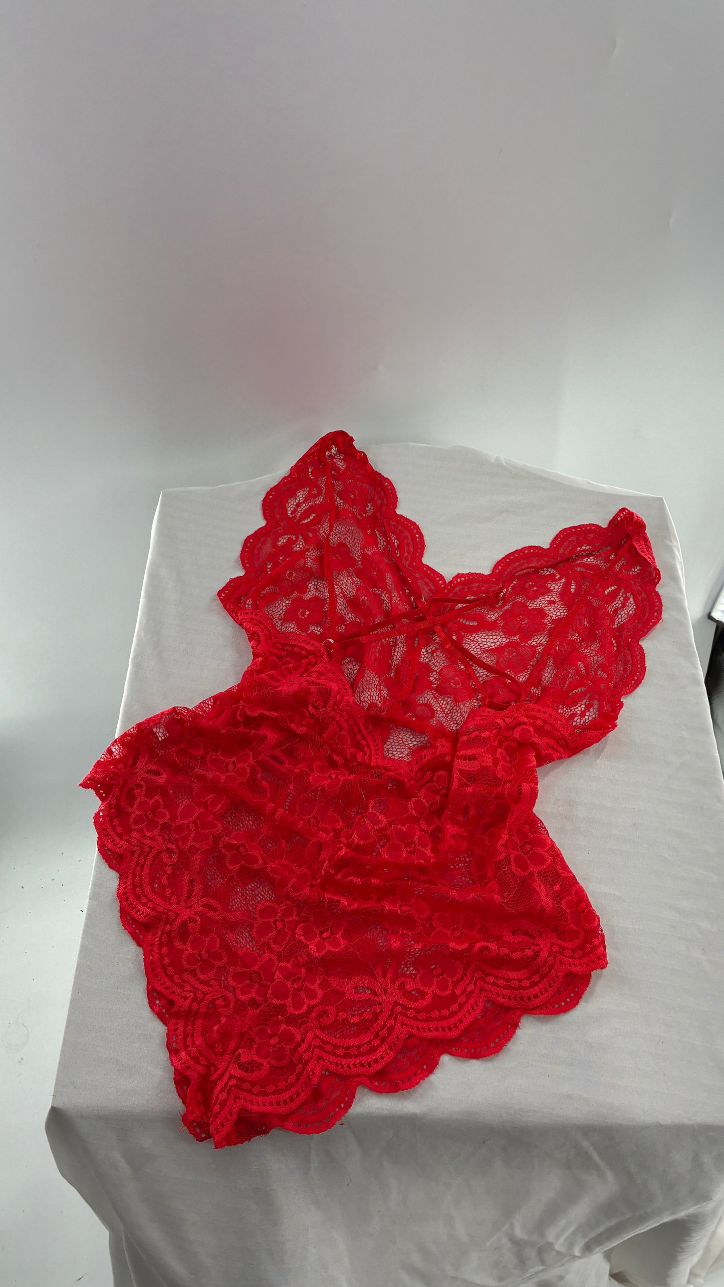 Red Lace Backless Bodysuit (Medium)