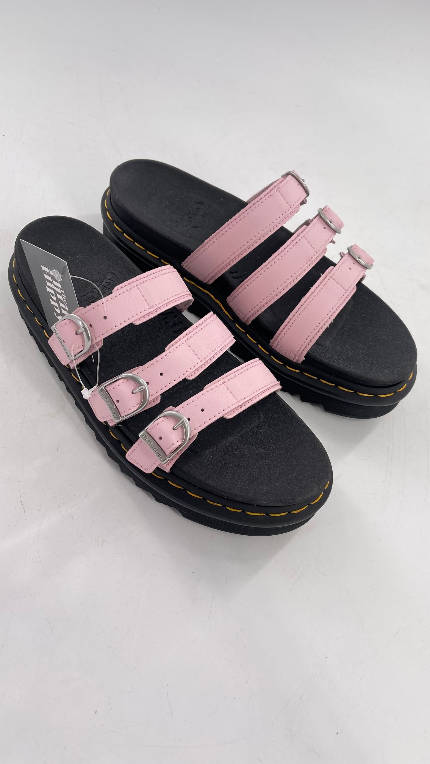 Dr. Martens Baby Pink Strappy Platform Sandal with Heavy Metal Buckle (10)