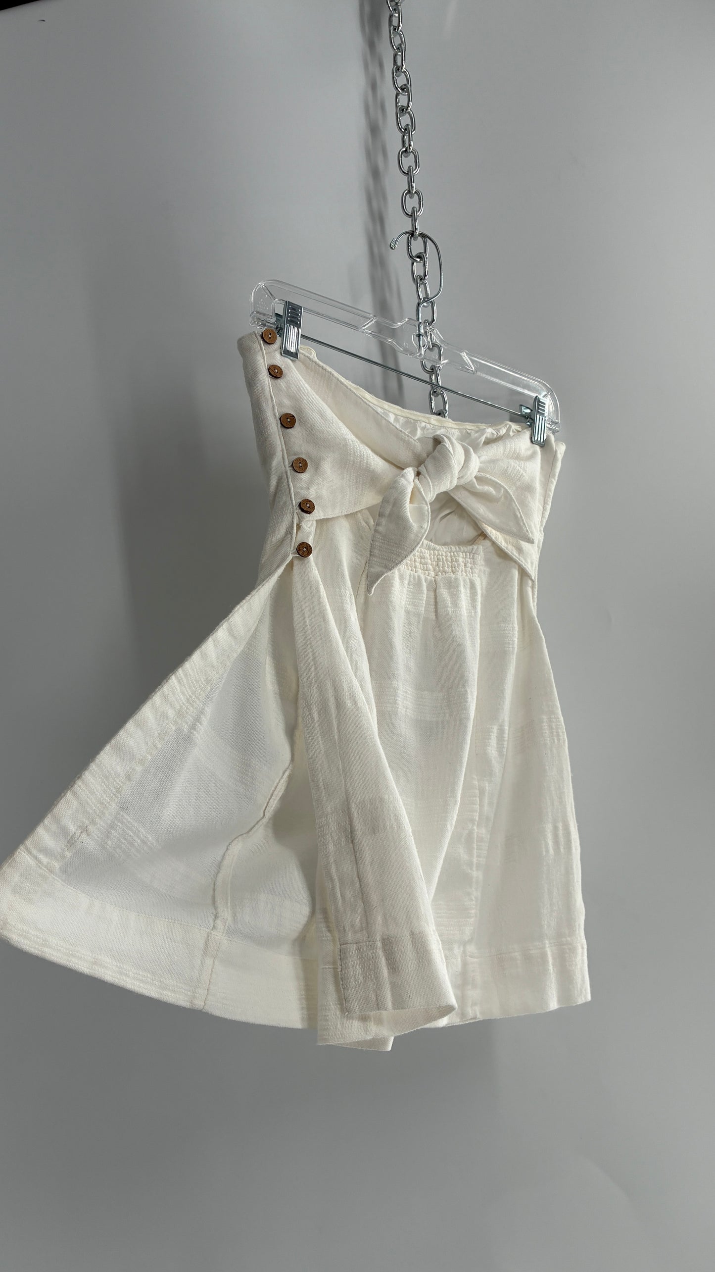 Free People White Side Slit Long Tie Back Button Side Tube Top (S)