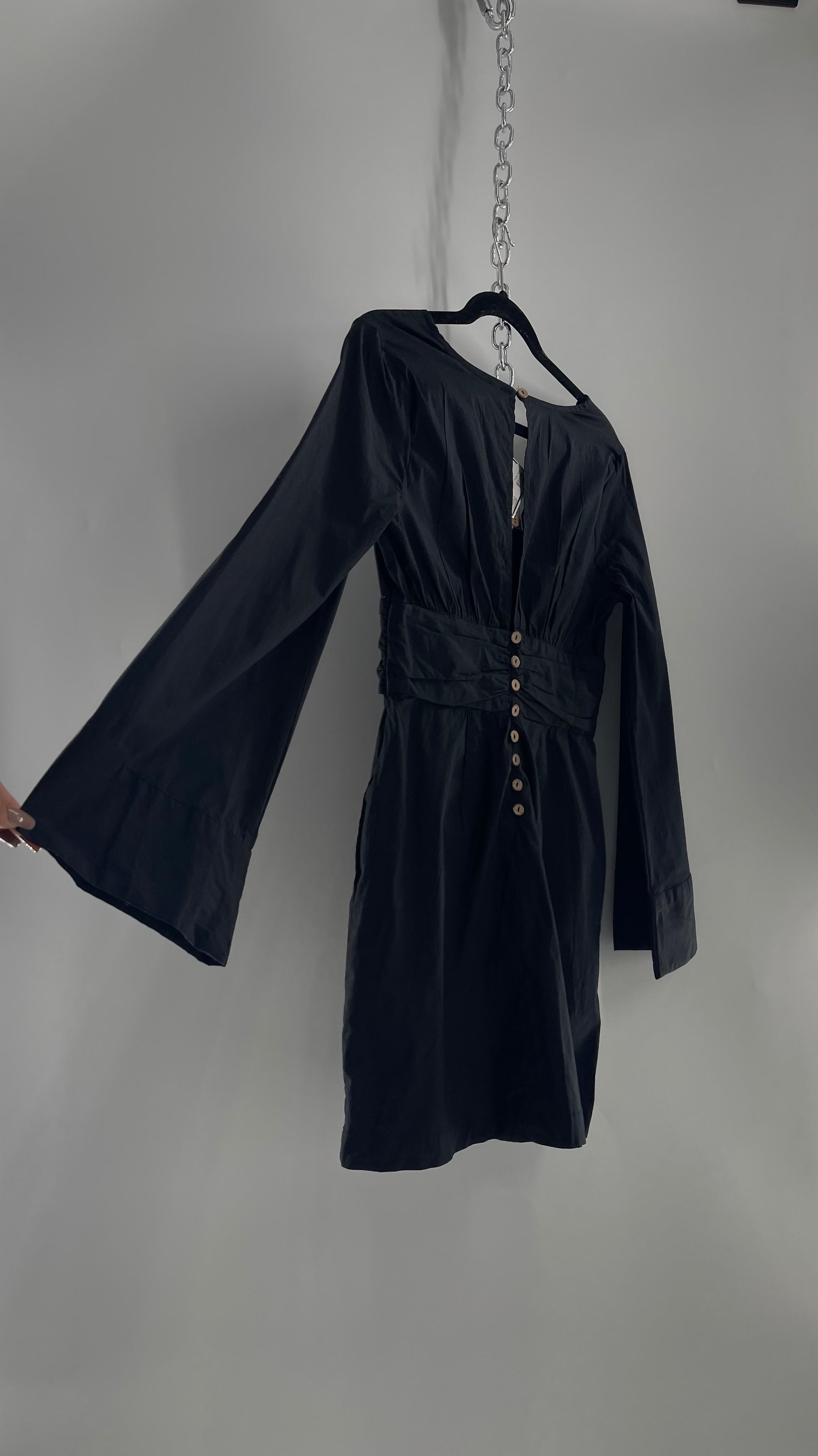Free People Black Bell Sleeve Mini Dress with Button Detail Back and S The Thrifty Hippy Free People Black Bell Sleeve Mini Dress with Button Detail Back and S The Thrifty Hippy