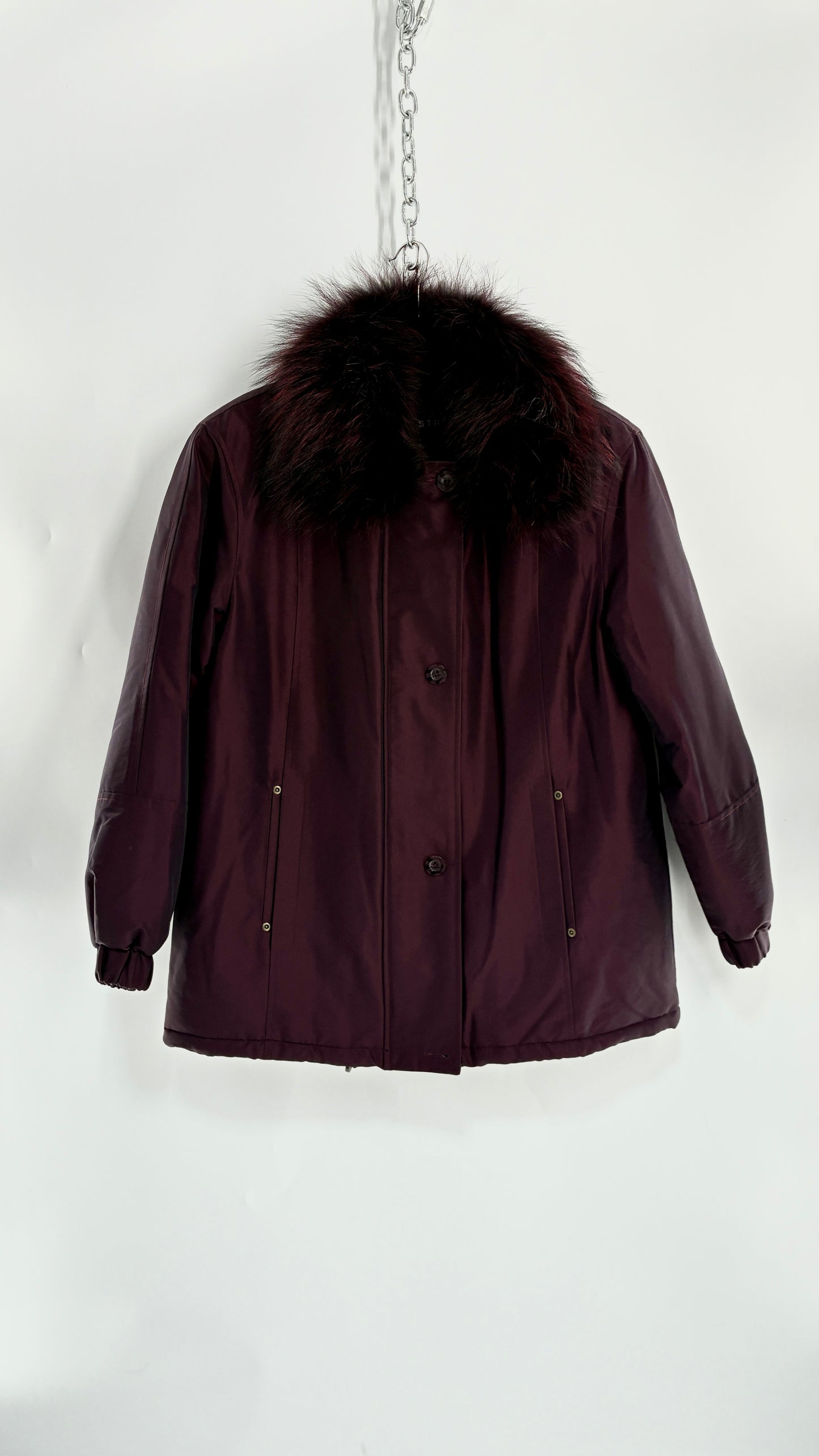 Vintage FLEET STREET Metallic Iridescent Purple Jacket with Exaggerated Genuine Fur Collar (Medium)