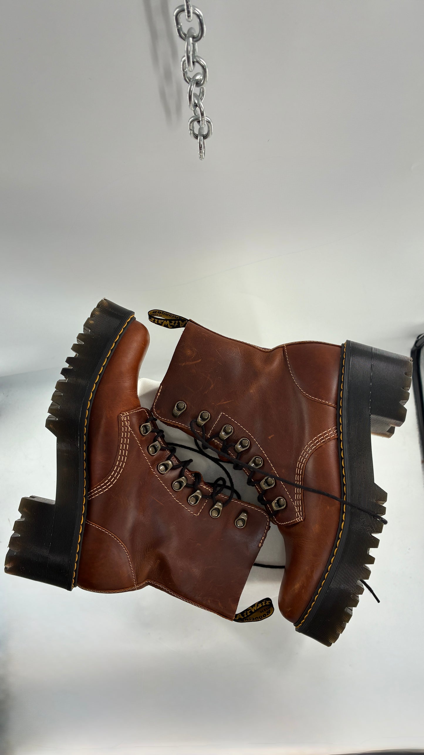 DR. MARTENS Leona Saddle Leather Platform Boots (9L)