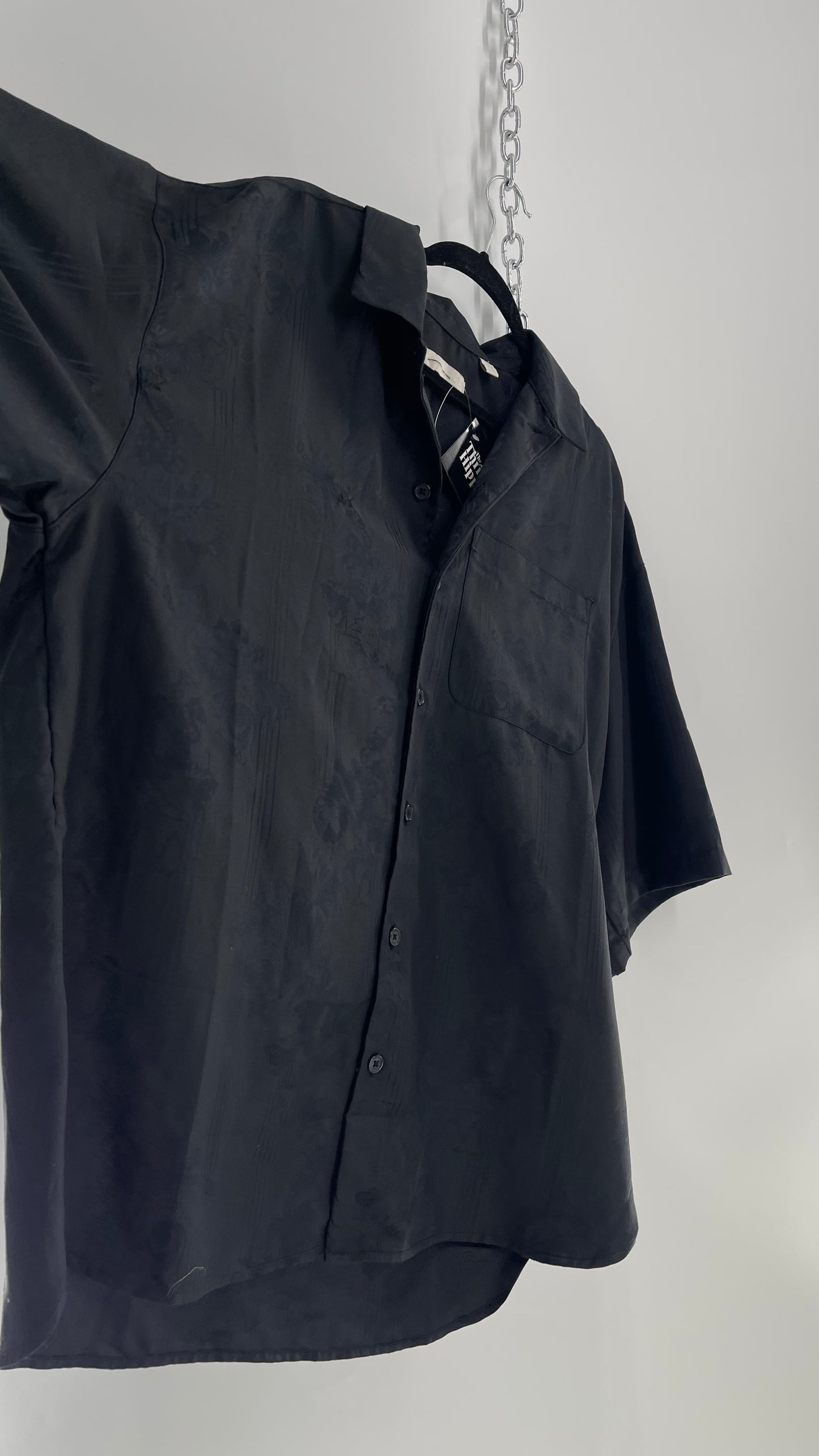 STANDARD/CLOTH Black Button Up with Striped Jacquard Design (Large)