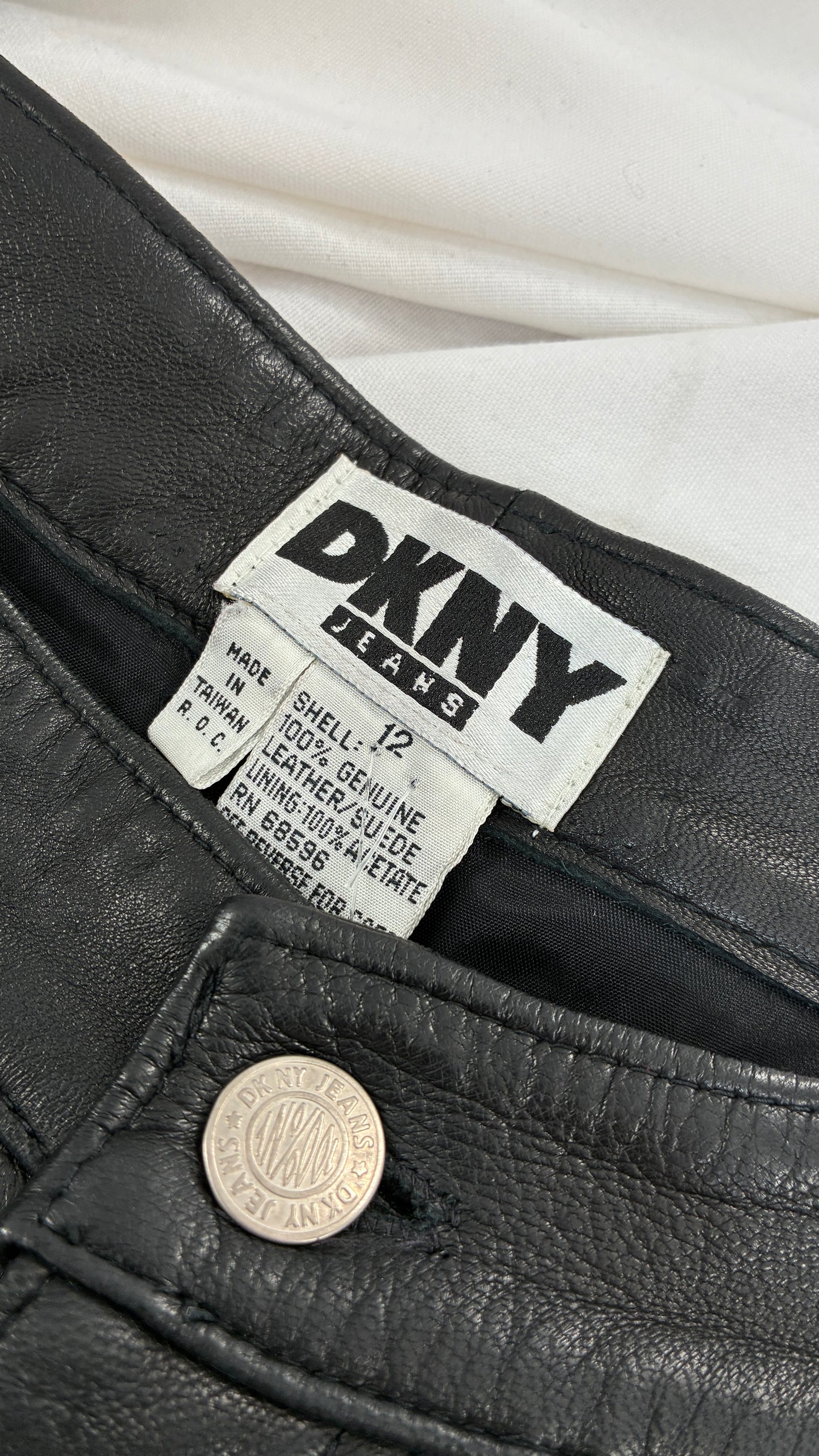 Vintage DKNY Genuine Leather Black Hip to Hem Studded Straight Legs (12)