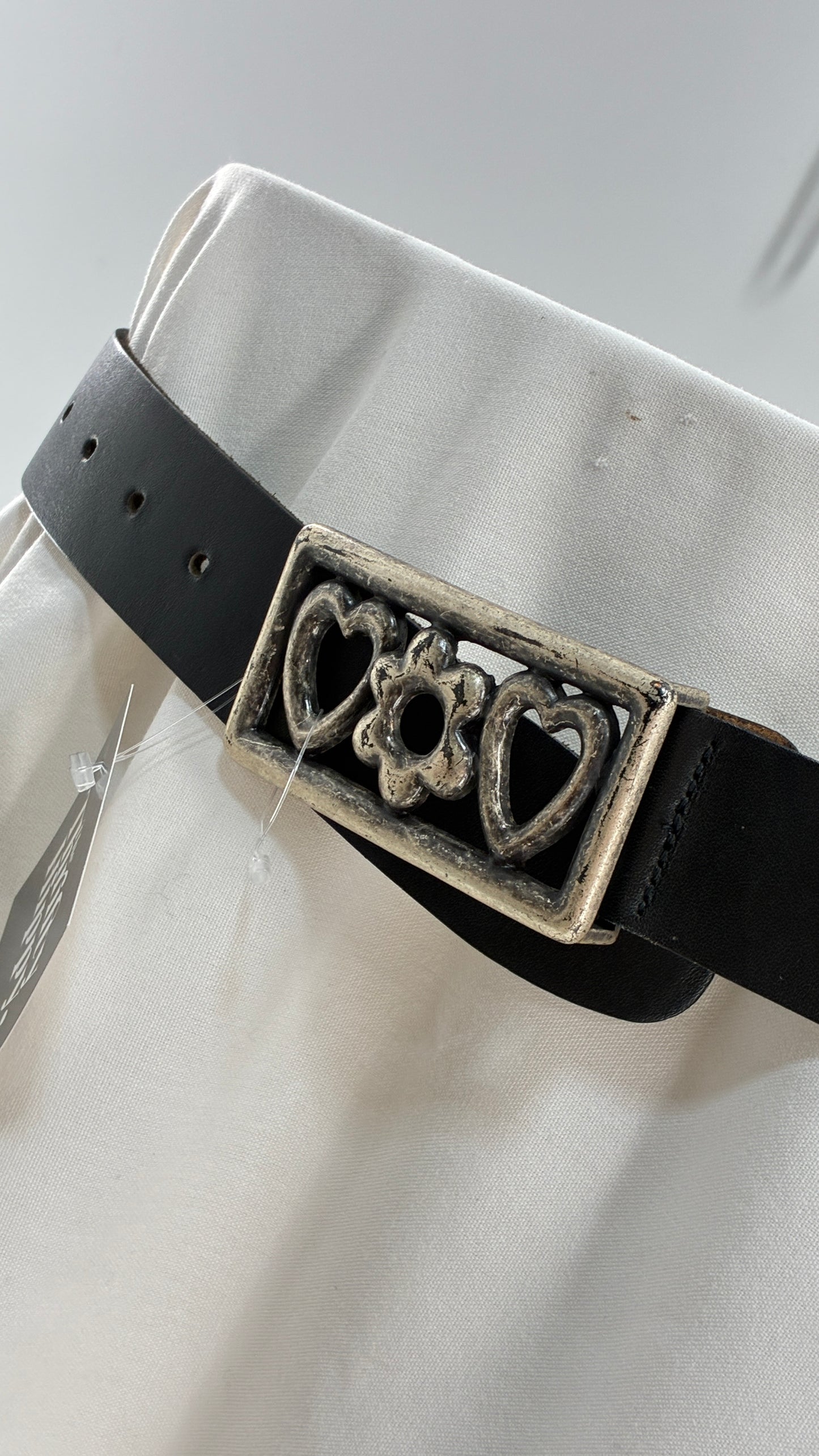 Vintage THE LIMITED Black Leather Belt with Heavy Metal Buckle (Large)