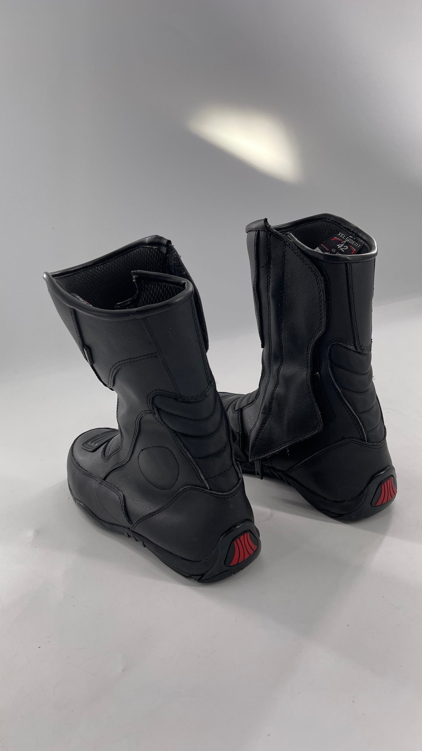 XELEMENT Black Leather Motorcycle Motocross Riding Boots (9.5)