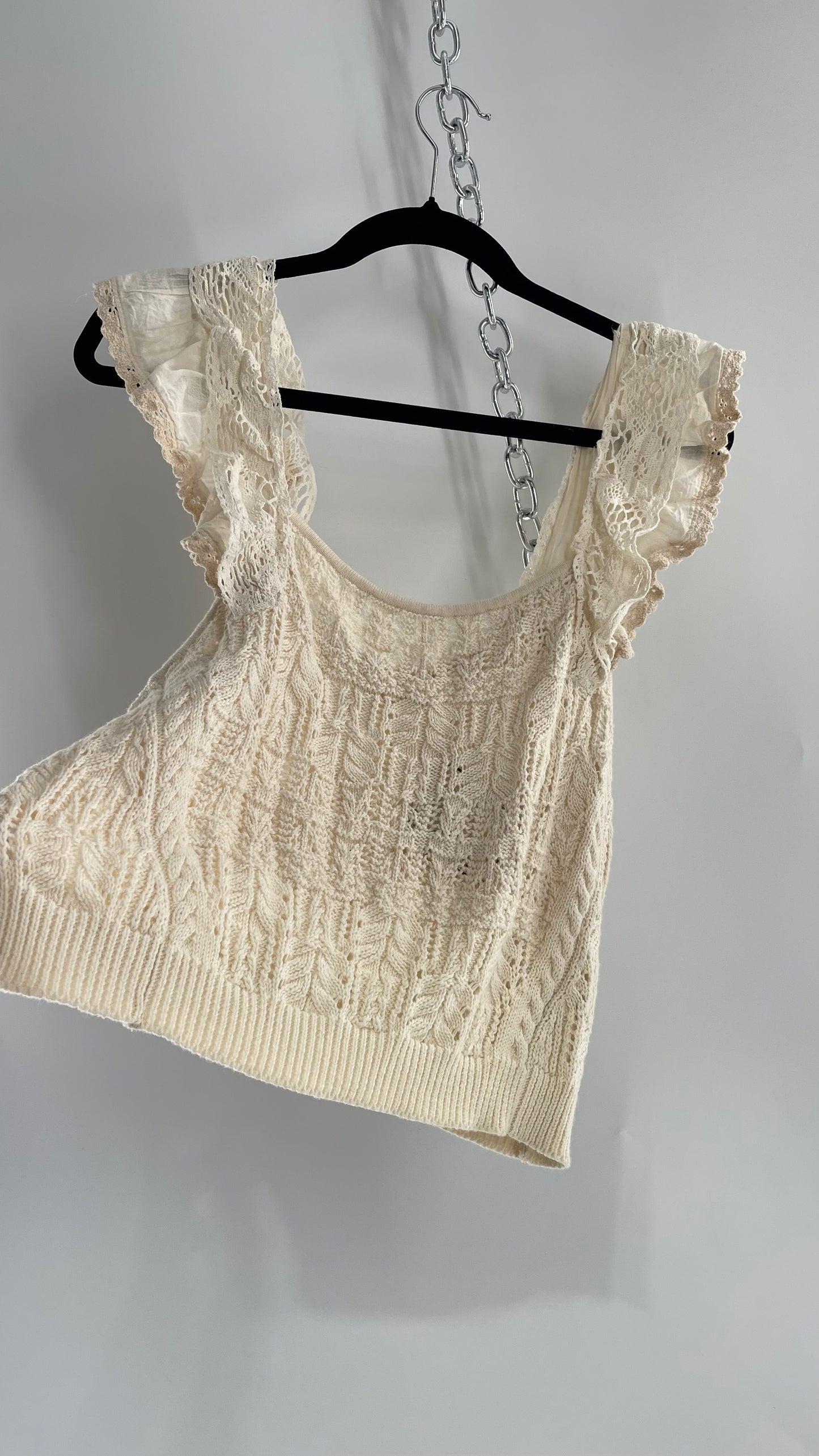 Anthropologie Beige Knit Tank with Ruffled Straps (Large)