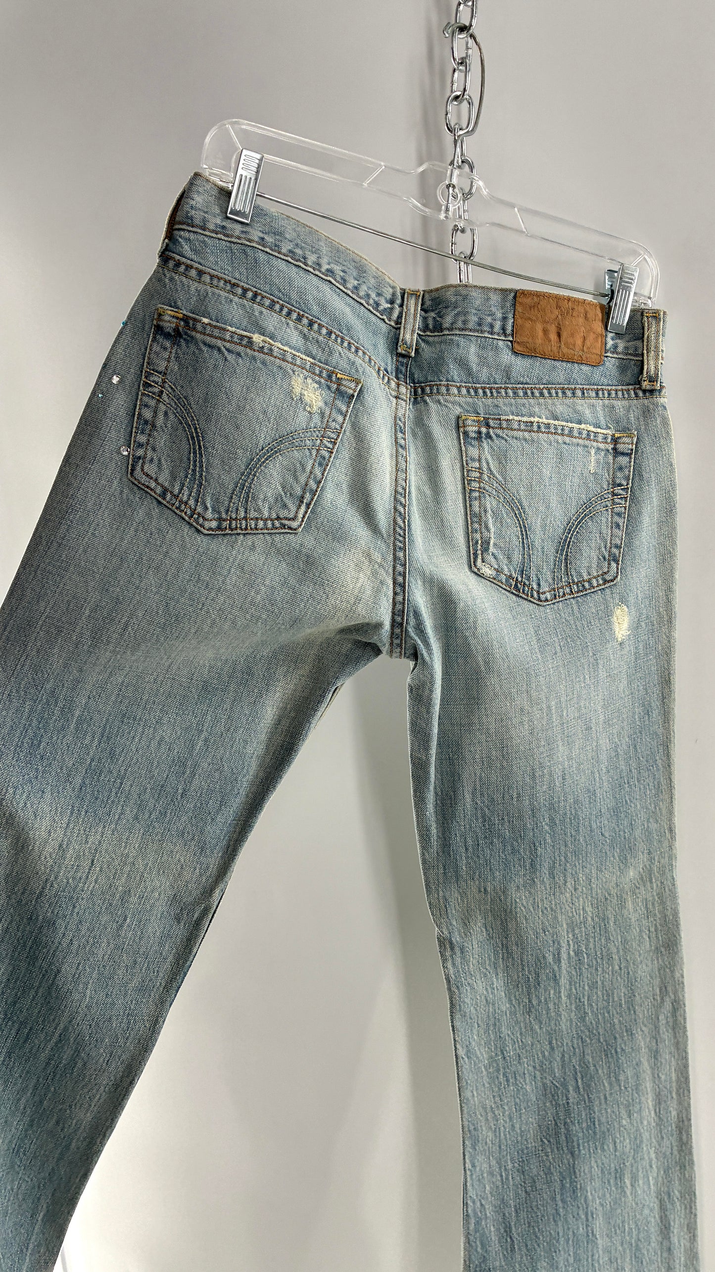Vintage HOLLISTER Light Wash Distressed Jeans with Rhinestone Details (7)