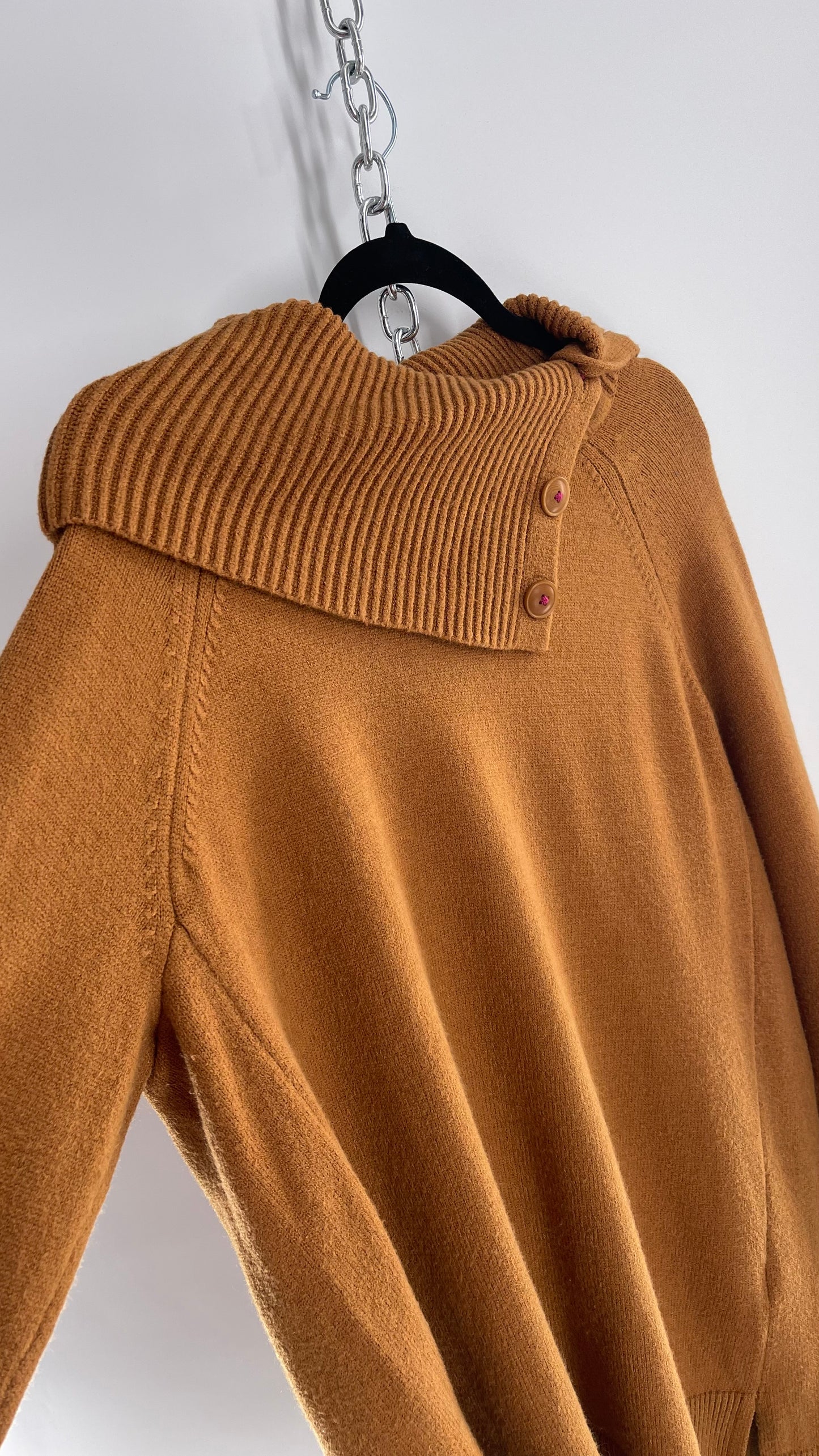 Anthropologie Mustard Yellow Gold Knit Sweater with Fold Over Neckline Detail (Large)