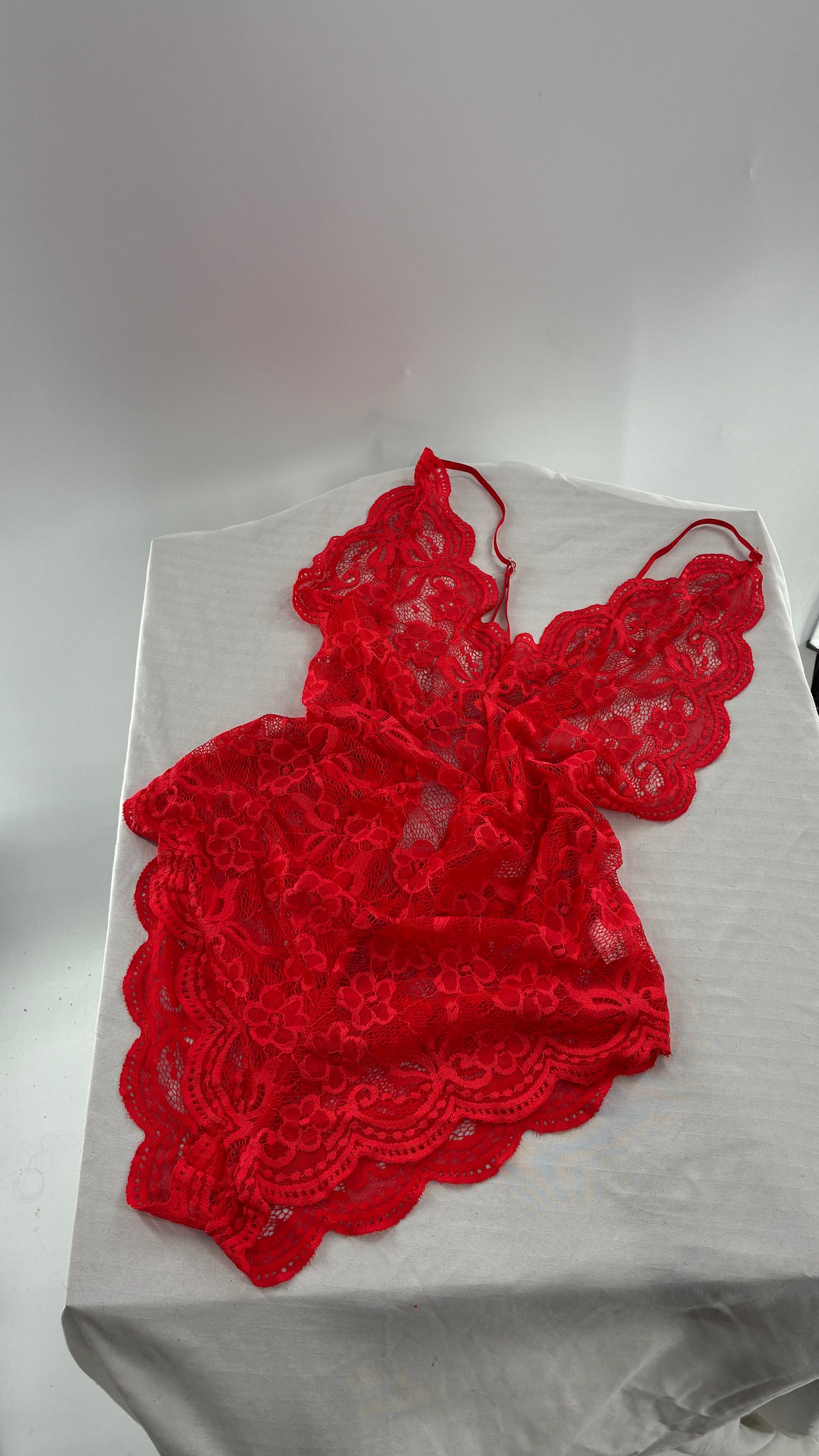 Red Lace Backless Bodysuit (Medium)