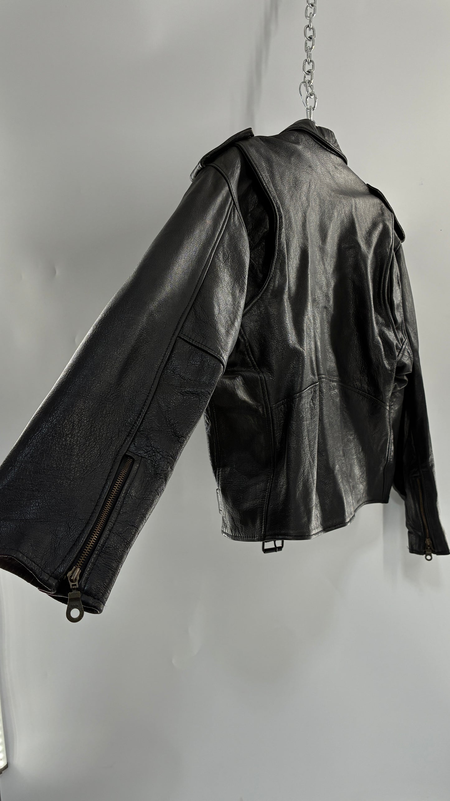 Vintage Black Genuine Leather Motorcycle Jacket (XL)