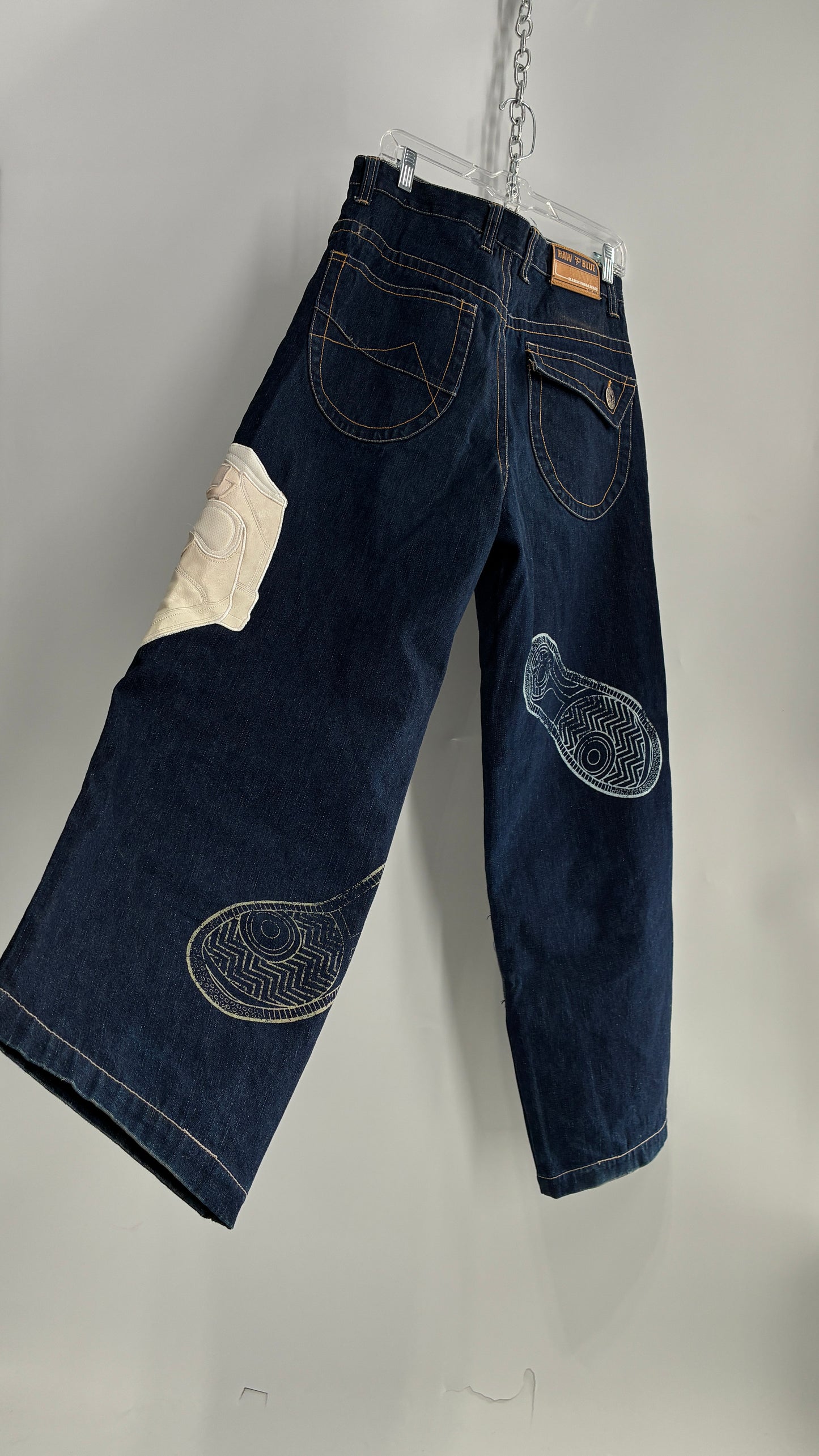 Vintage RAWBLUE Baggy Heavy Denim Wide Legs with AF1 Appliqué (32W/31)