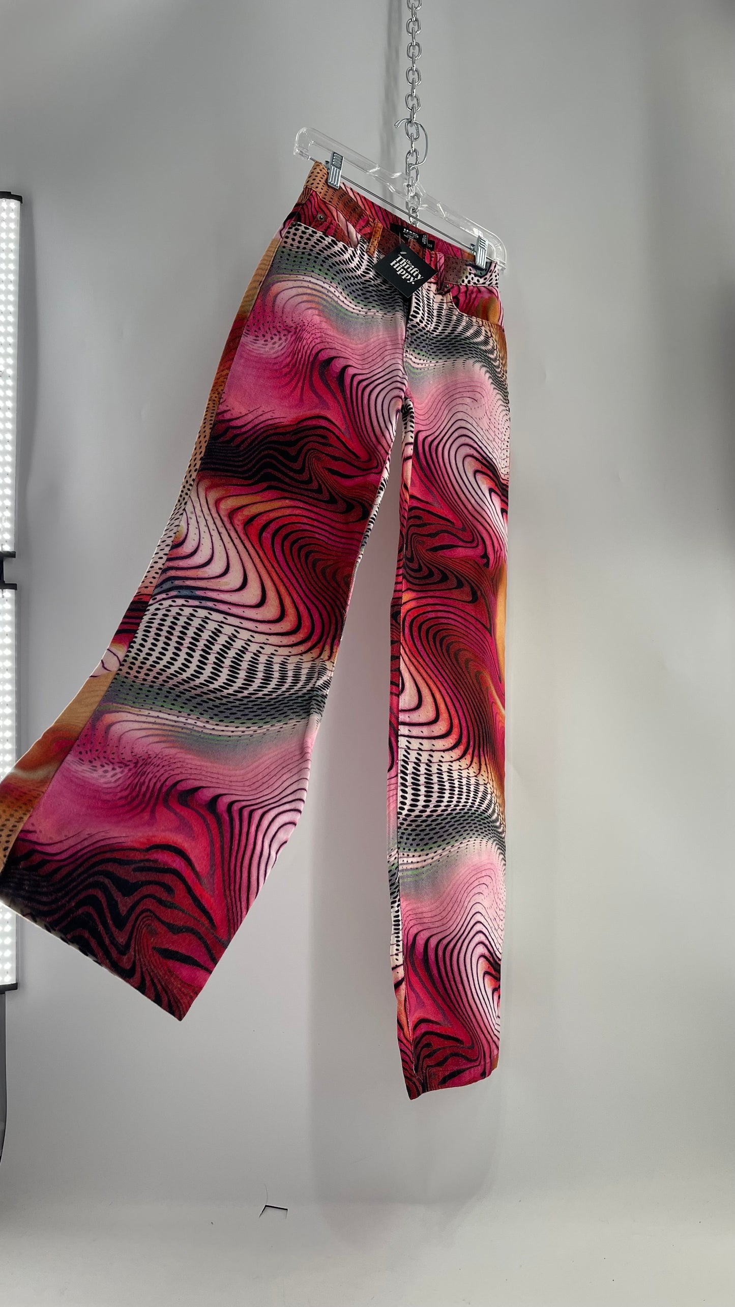 Jaded London Wavy Psychedelic Patterned Jeans Pink/Orange/Black (24)