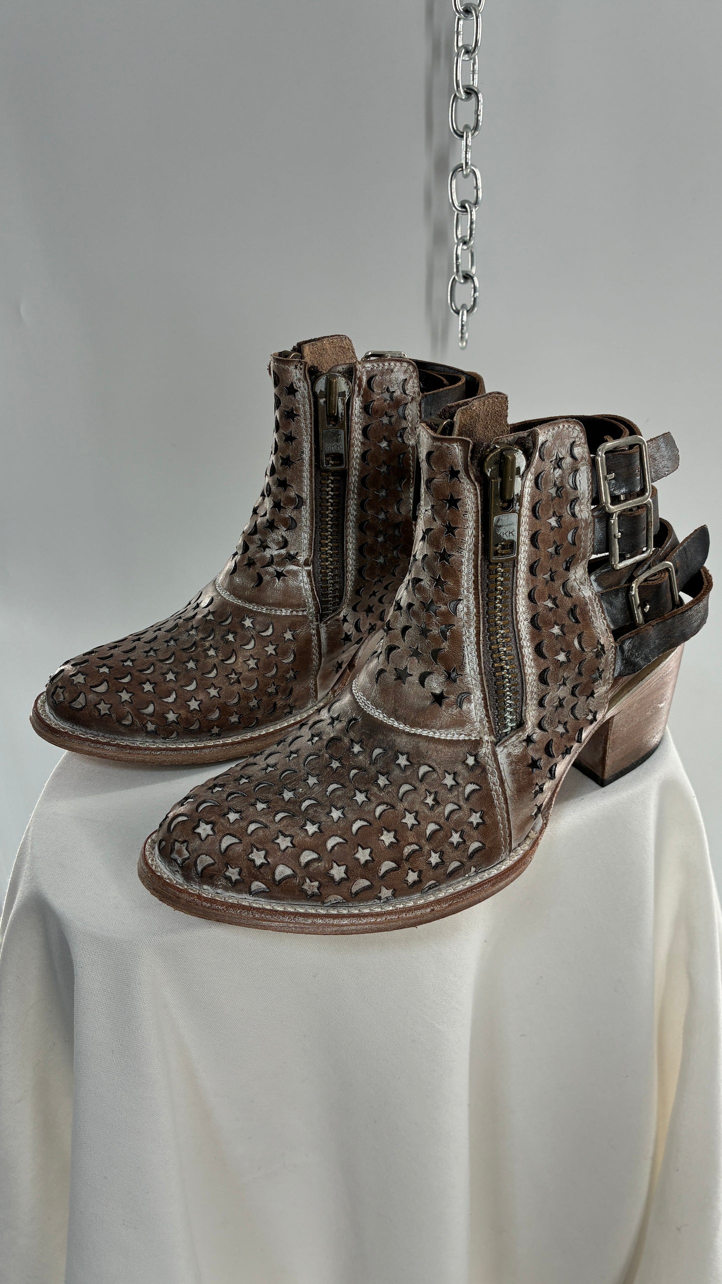 RARE FREEBIRD DAHLIA Star and Moon Booties with Exaggerated Buckle Detailing (8)