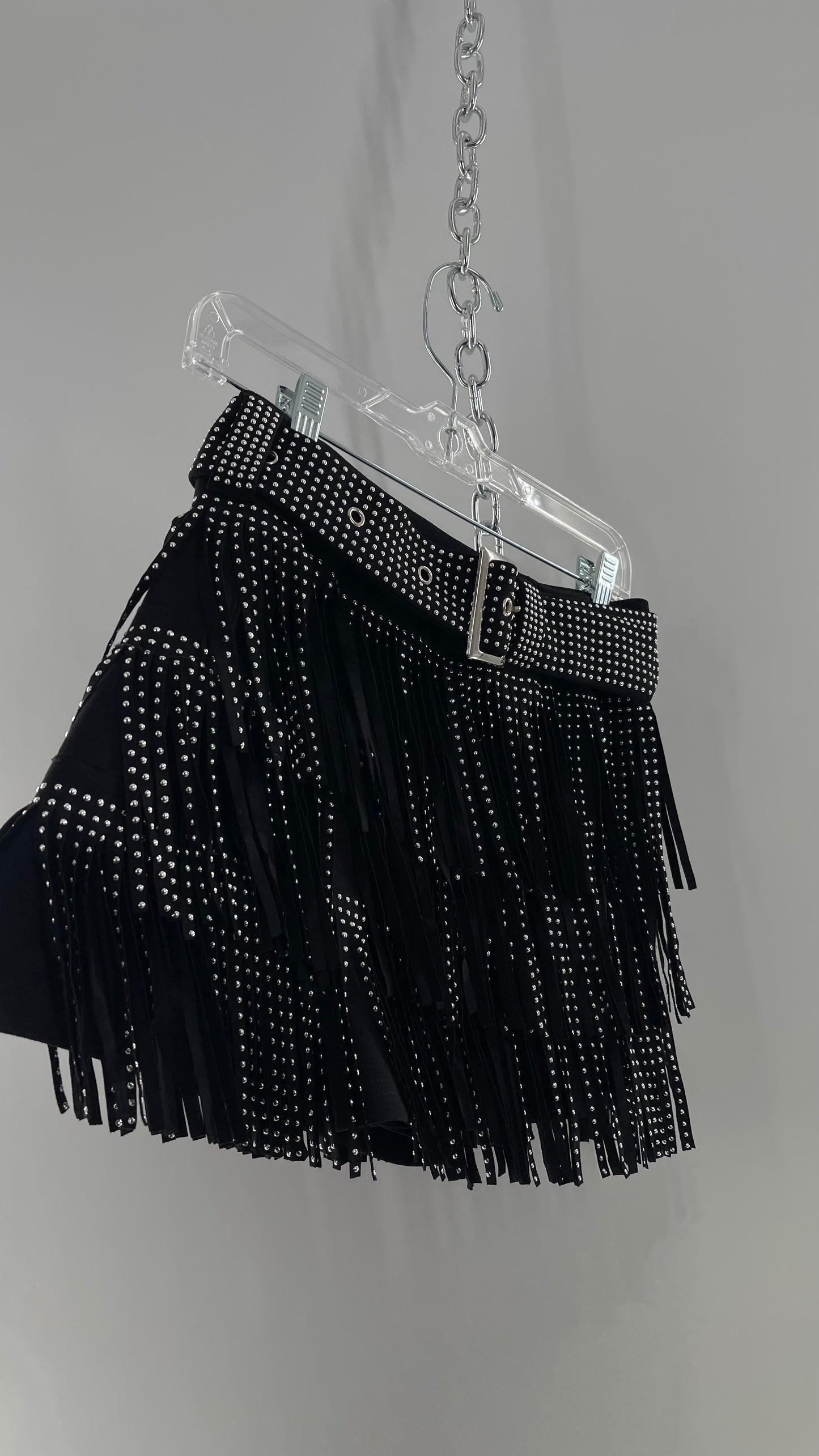 Altar’d State Black Belted Studded Fringe Mini Skirt with Tags Attached (Small)