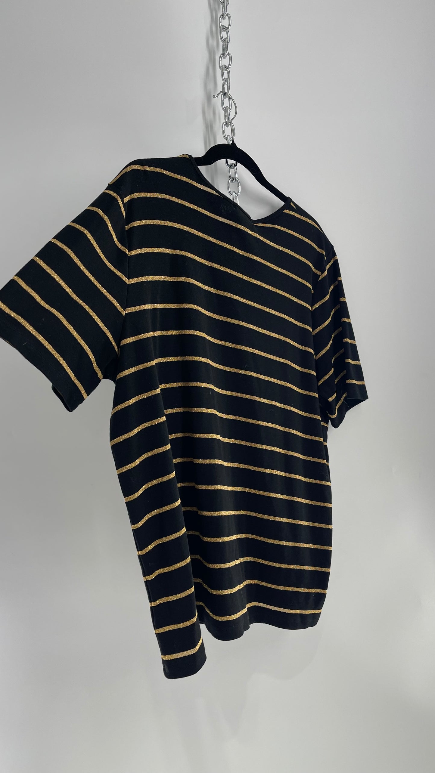 LAUREN Ralph Lauren Gold Glitter Striped T Shirt with Tags Attached (2X)