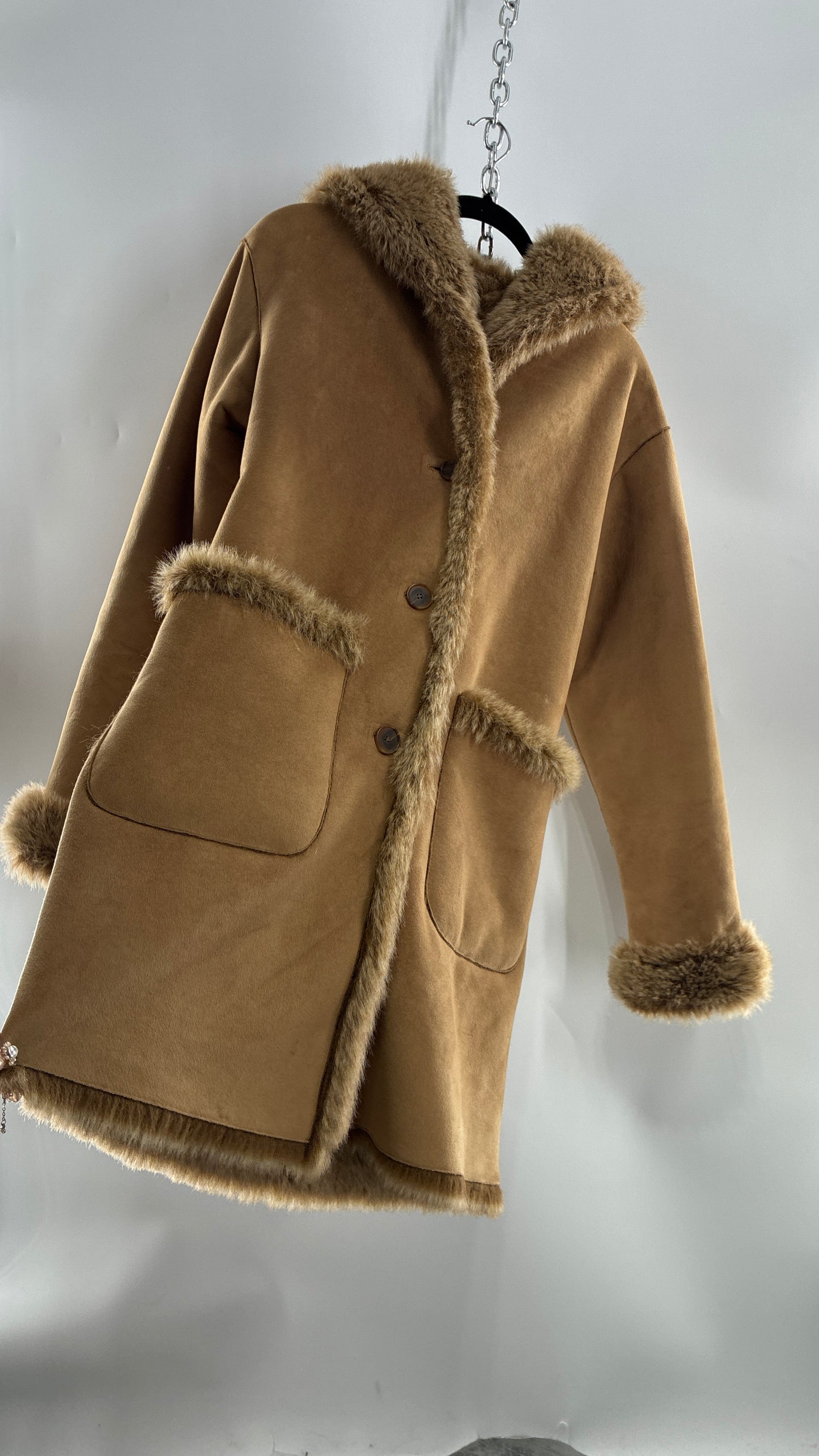 Vintage JONES NEW YORK Reversible Fur and Vegan Suede Coat (Small)