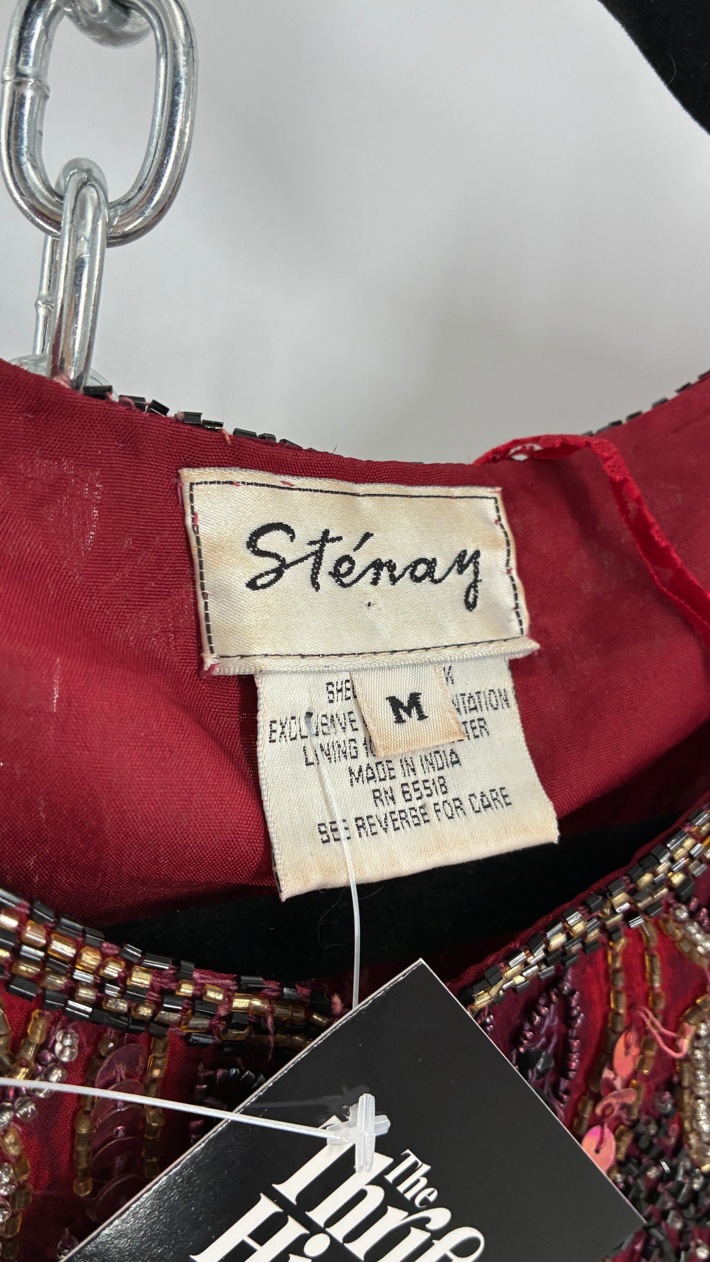 Vintage Beaded STENAY Burgundy Maroon Jacket (Medium)