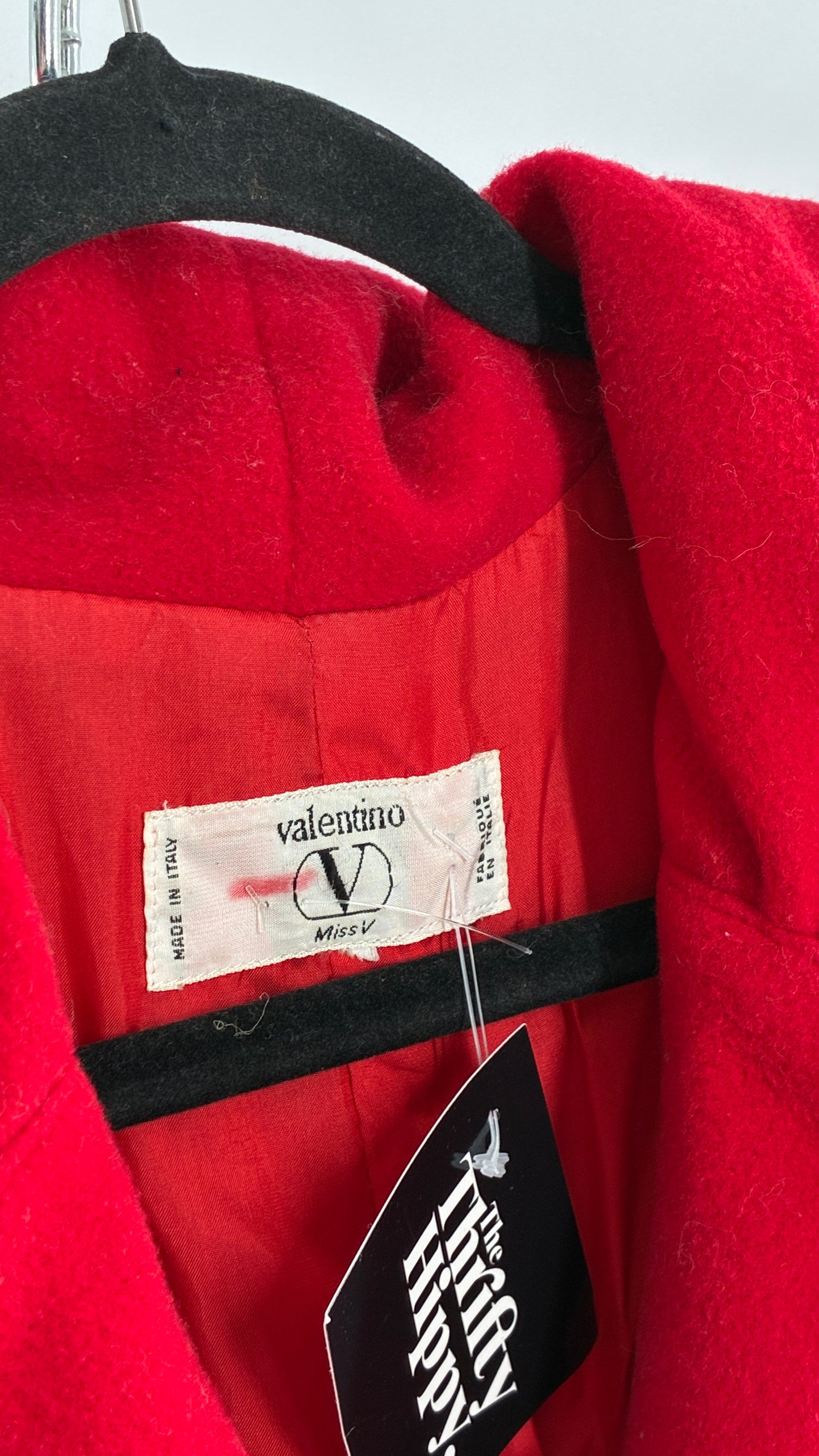 Vintage VALENTINO Miss V Red Sweeping, Tie Back and Pleated/Draped Collar Coat