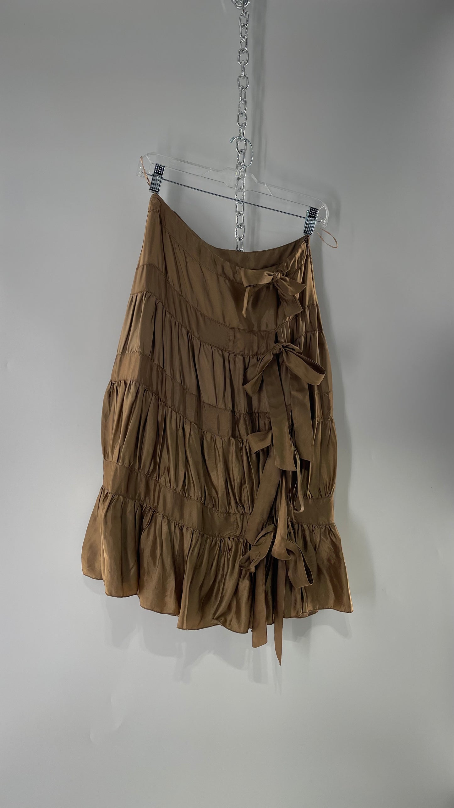 Ysatis Greece  Bronze Metallic Fabric Skirt with Dainty Feminine Bow Detailing on Side (1)