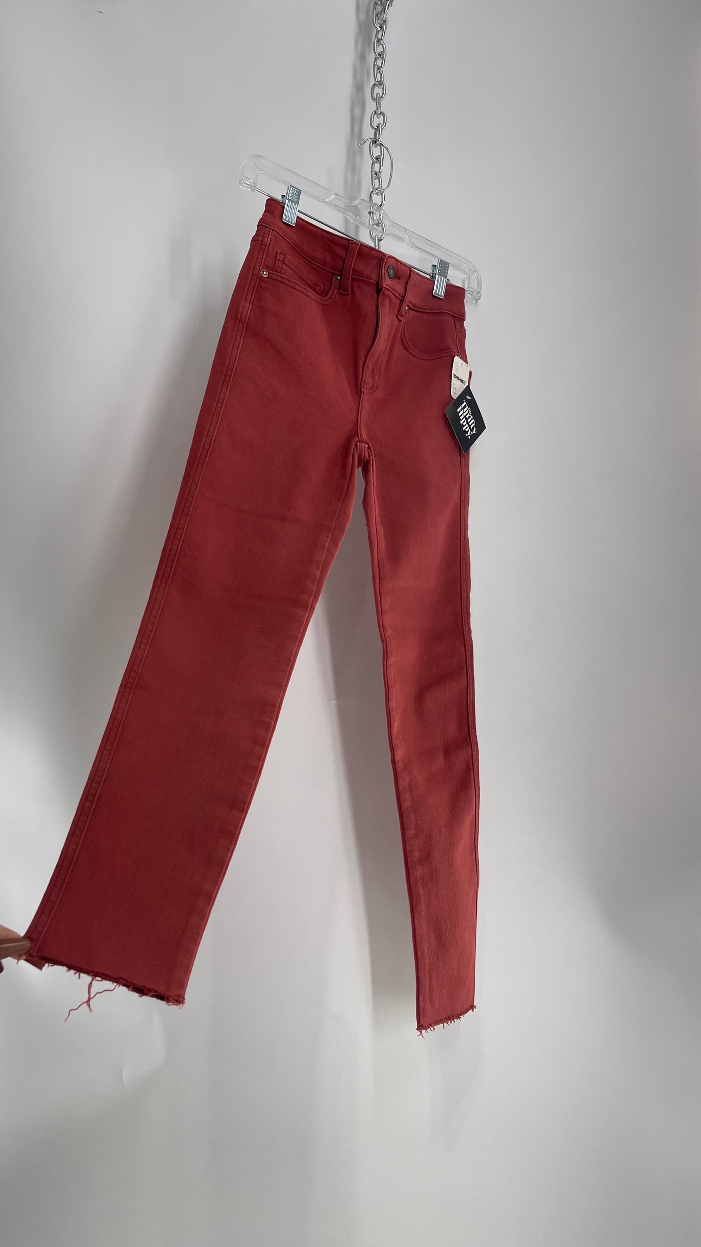 Free People Brick Red Distressed Hem Skinny Jeans with Tags Attached (26)