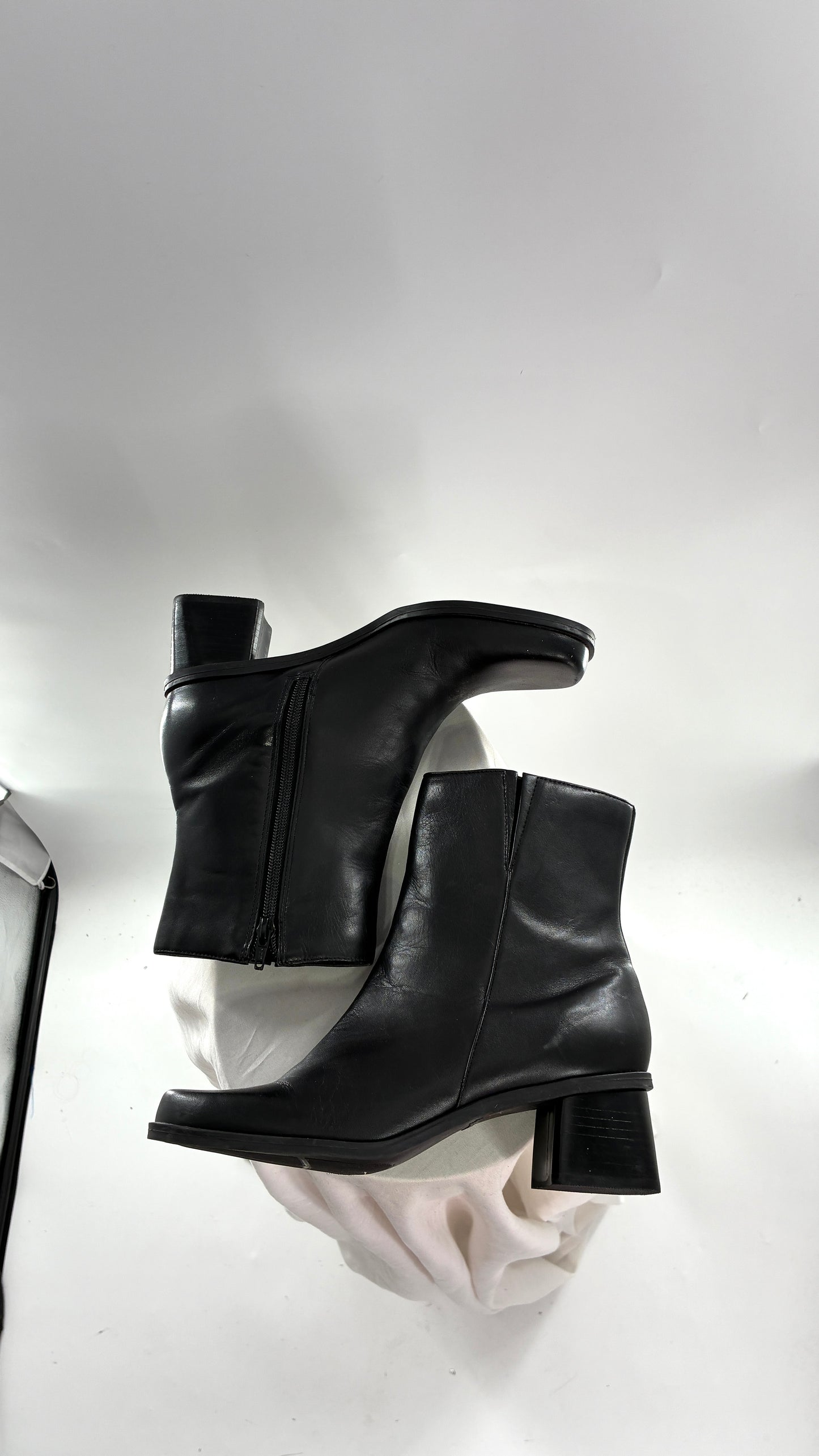 Vintage Naturalizer Black Square Toe Genuine Leather Block Heel Boots Made in Brazil (8)