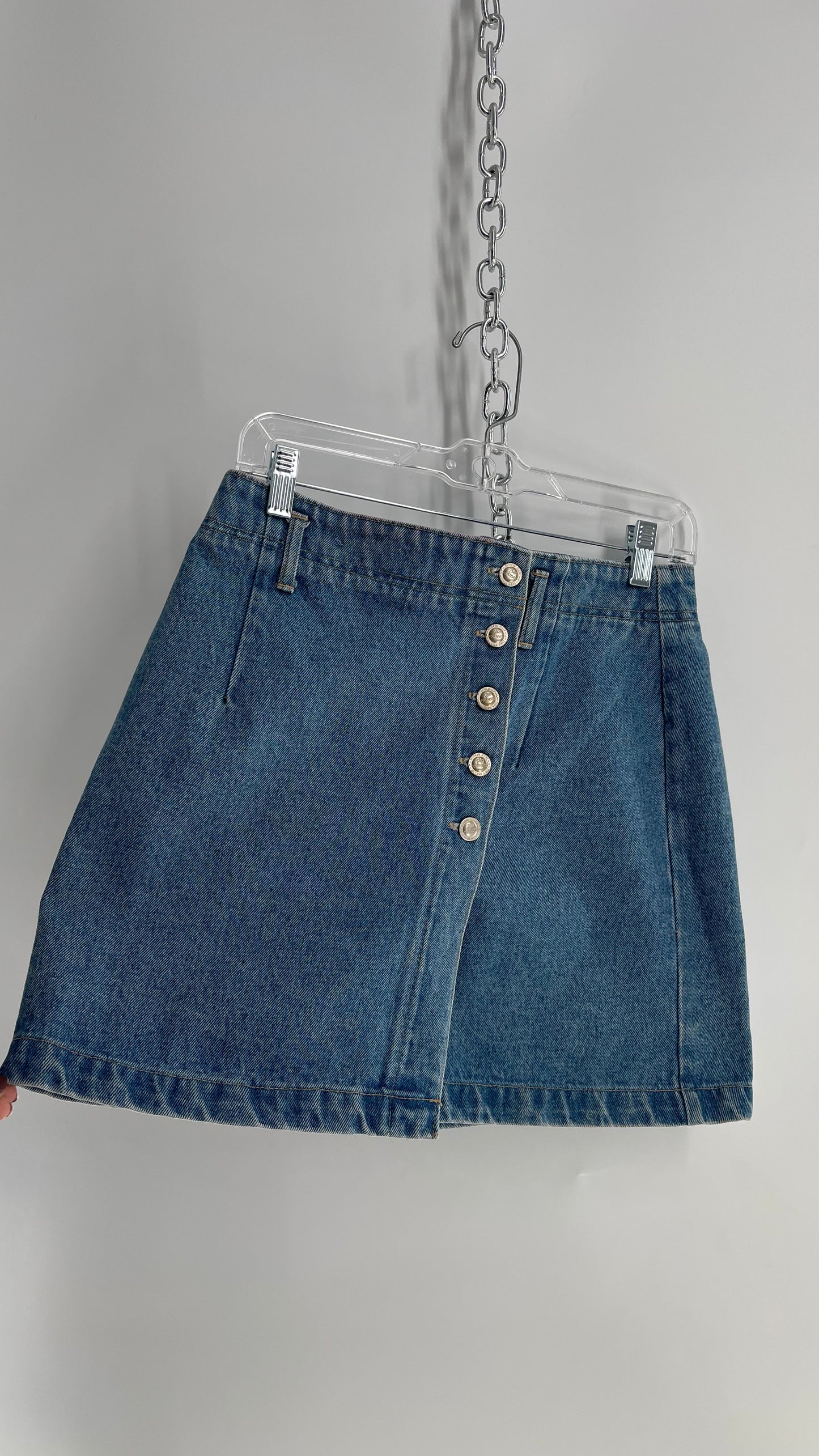 Vintage No Excuses 1990s Denim Button Front Mini Skirt (11/12)