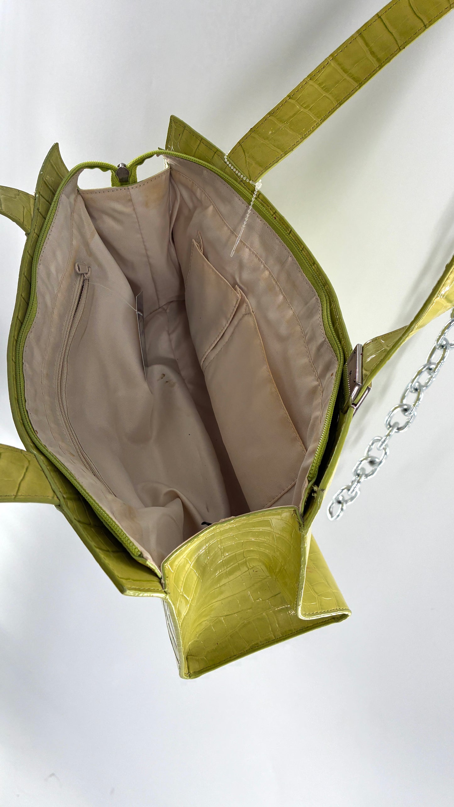 Vintage 1990s GUESS Lime Green Shoulder Purse with Metal Logo Buckle