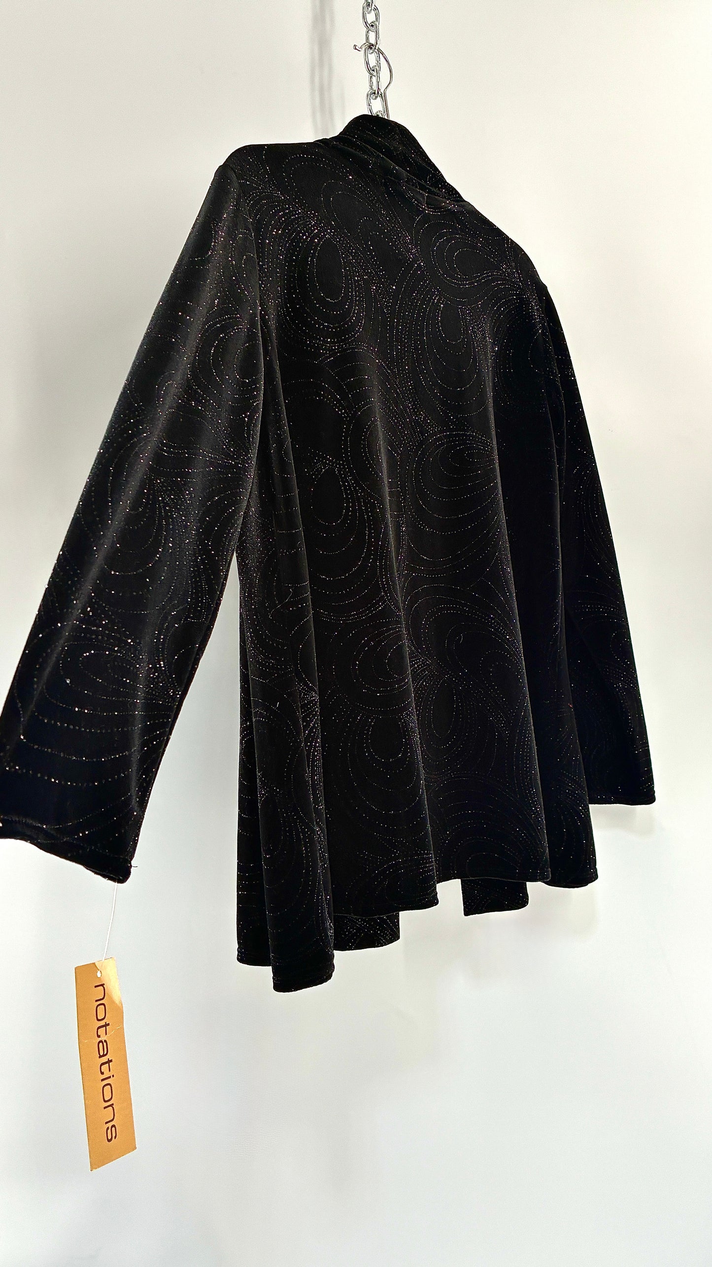 Deadstock Vintage NOTATIONS Black Velvet Glitter Patterned Cardigan (Small)