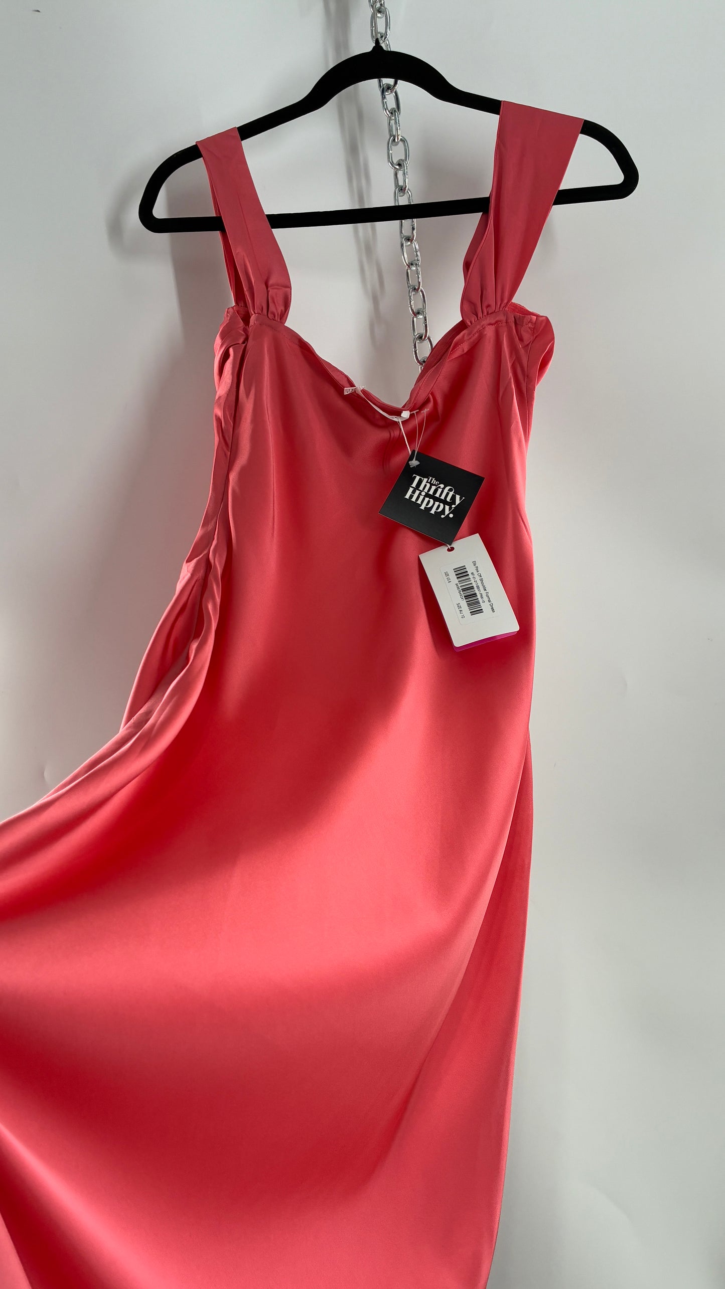 BEGINNINGS Coral Pink Gown with Draped Bust and Tags Attached  (6)