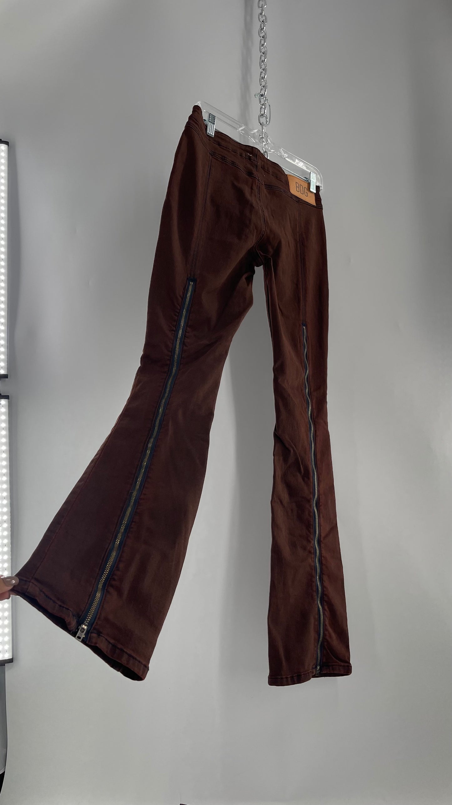 BDG Urban Outfitters Burn Out Brown Kick Flare with Thigh High Zipper Detail (27)