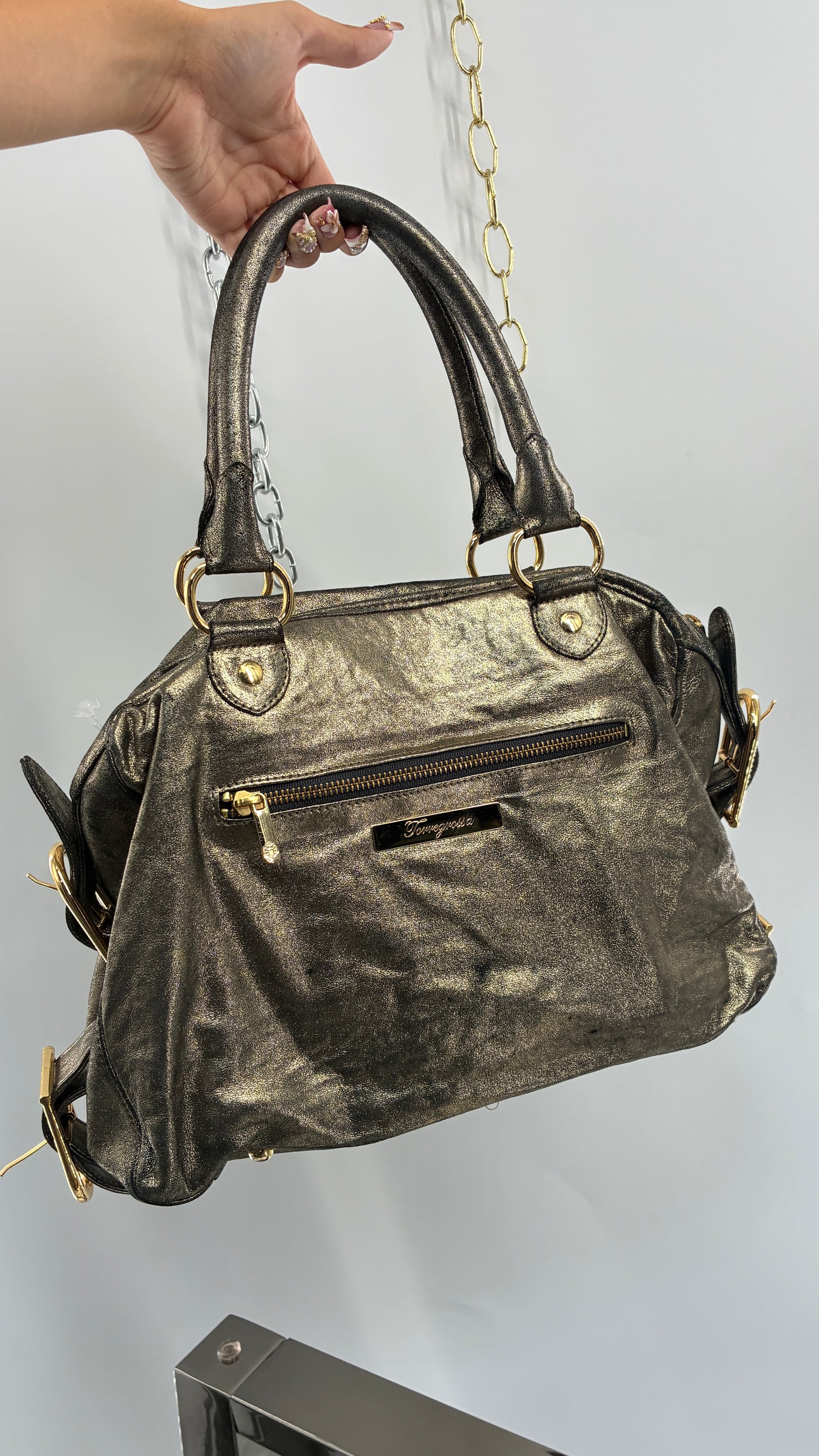 Vintage TORREGROSSA Metallic Gold Bag with Pocketed Front and Gold Hardware