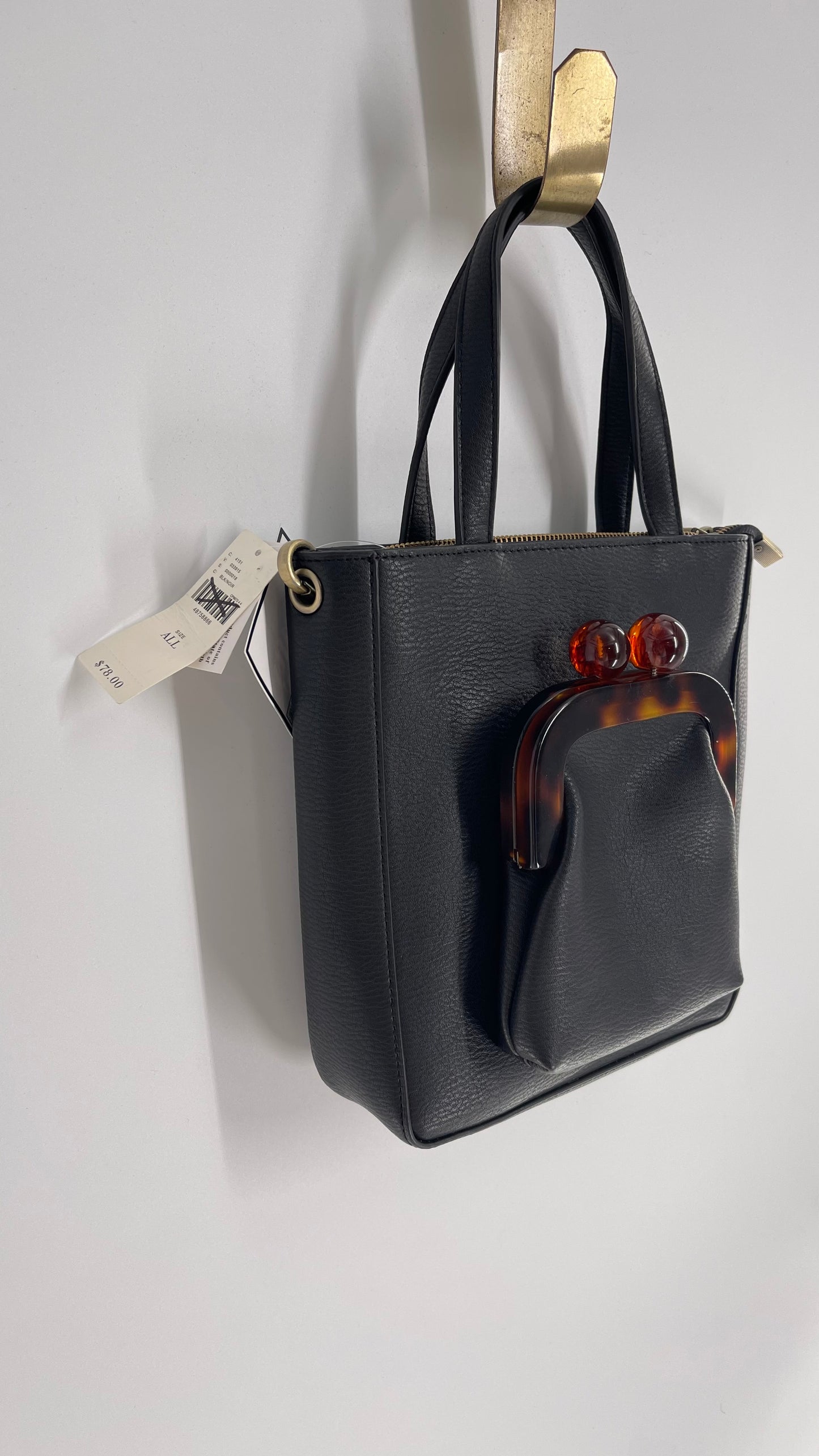 Anthropologie Black Vegan Leather Purse with Detachable Coin Purse and Strap