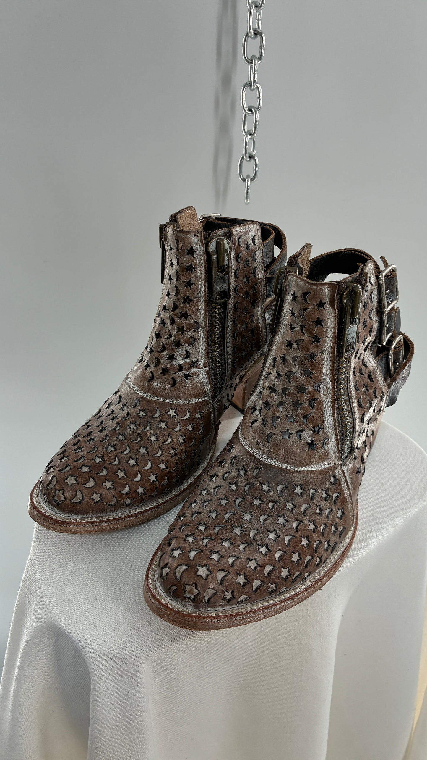 RARE FREEBIRD DAHLIA Star and Moon Booties with Exaggerated Buckle Detailing (8)