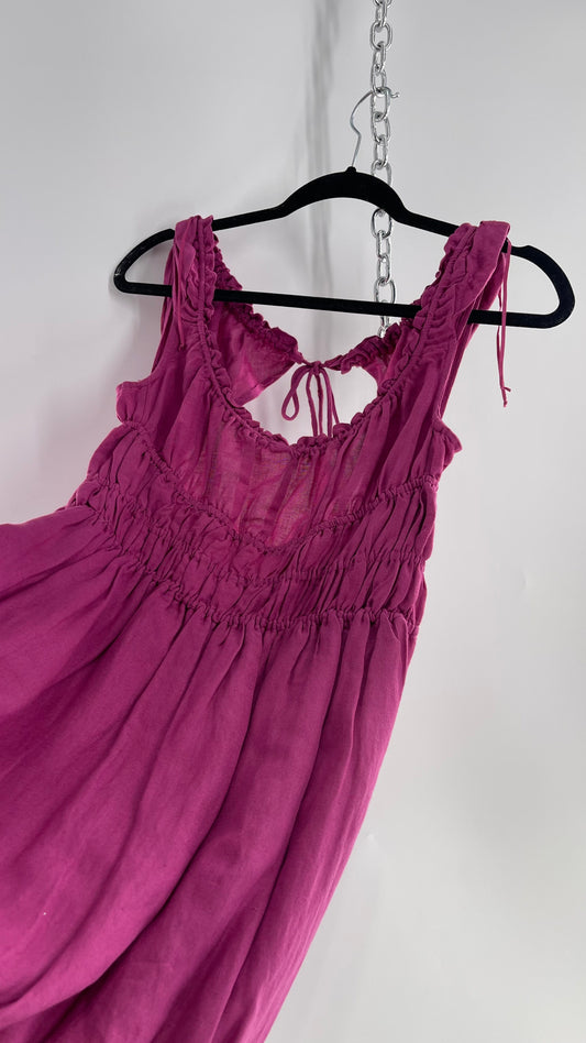 Anthropologie Mauve Cotton Dress with Smocked Bodice and Open Back (XS)