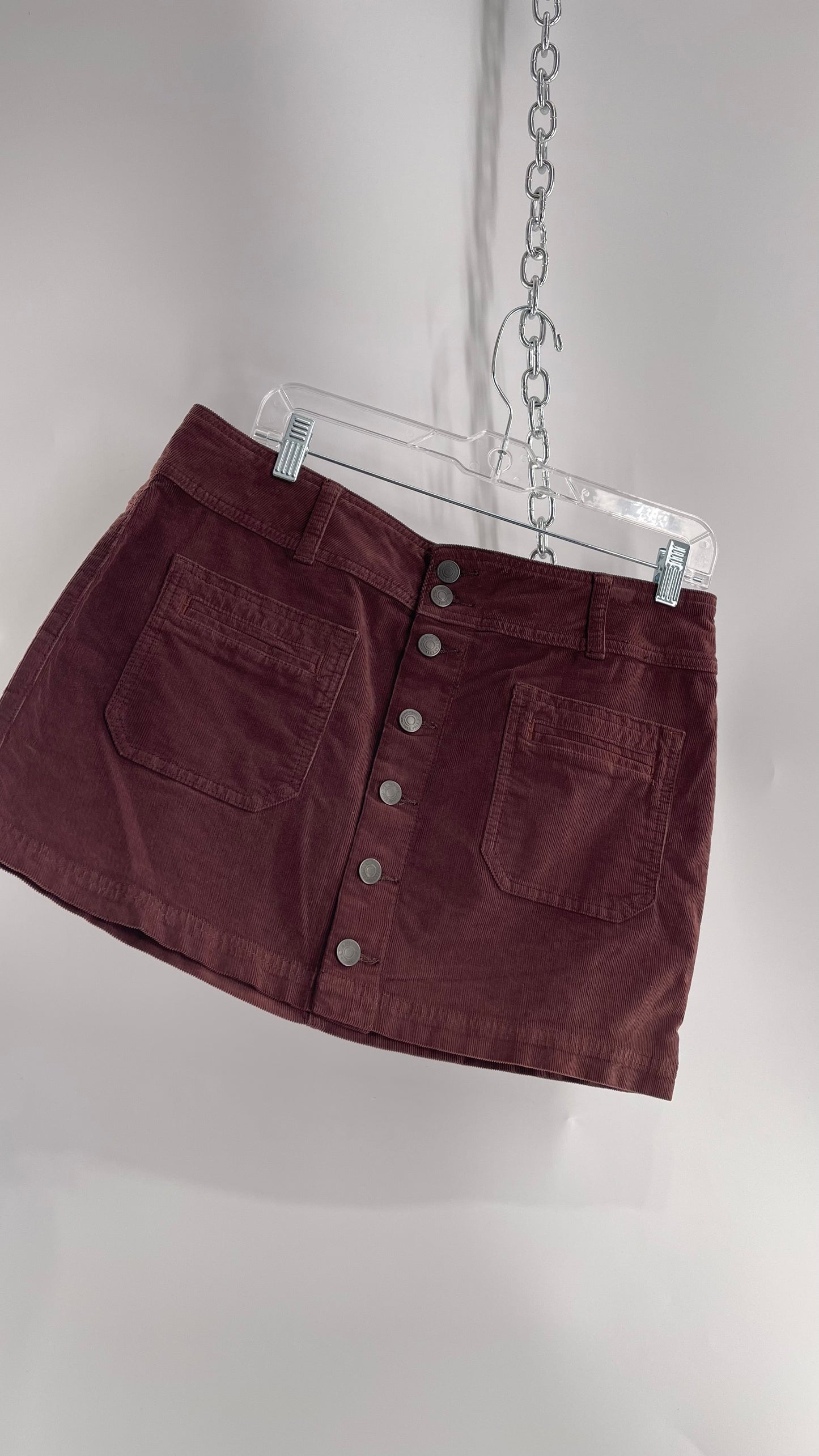Free People Brown Corduroy Button Front Mini Skirt with Front Pockets (29)