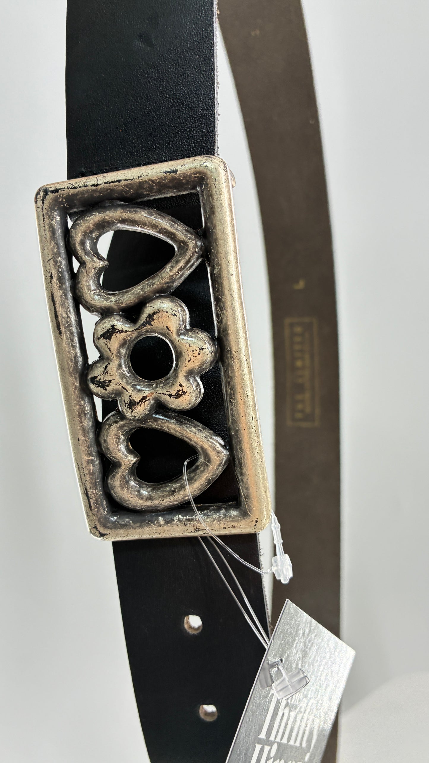 Vintage THE LIMITED Black Leather Belt with Heavy Metal Buckle (Large)