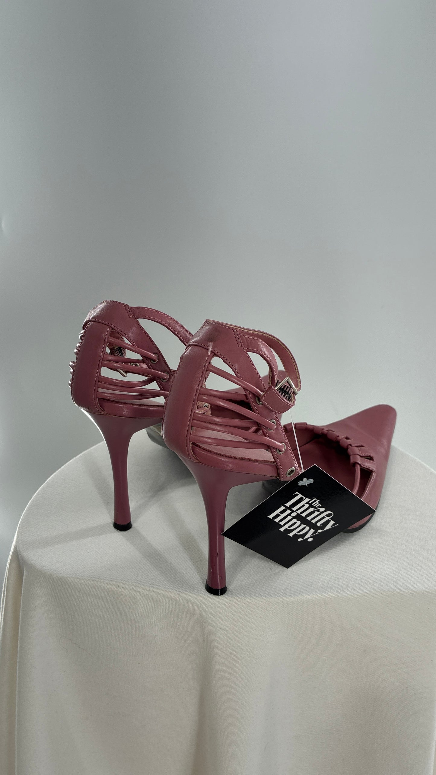 Vintage WILD PAIR Pink Pointed Toe Heels with Strappy Grommet Details (6.5)
