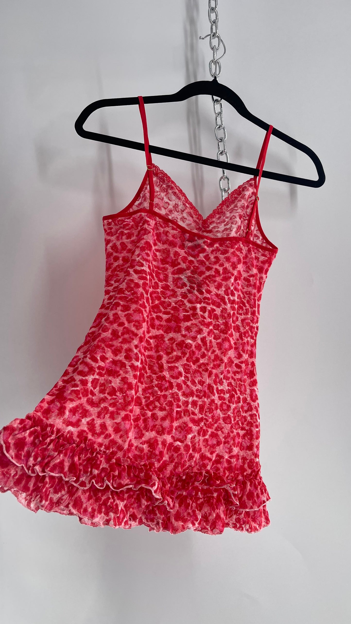 Vintage Victoria’s Secret Red Pink Cheetah Babydoll Slip (Medium)