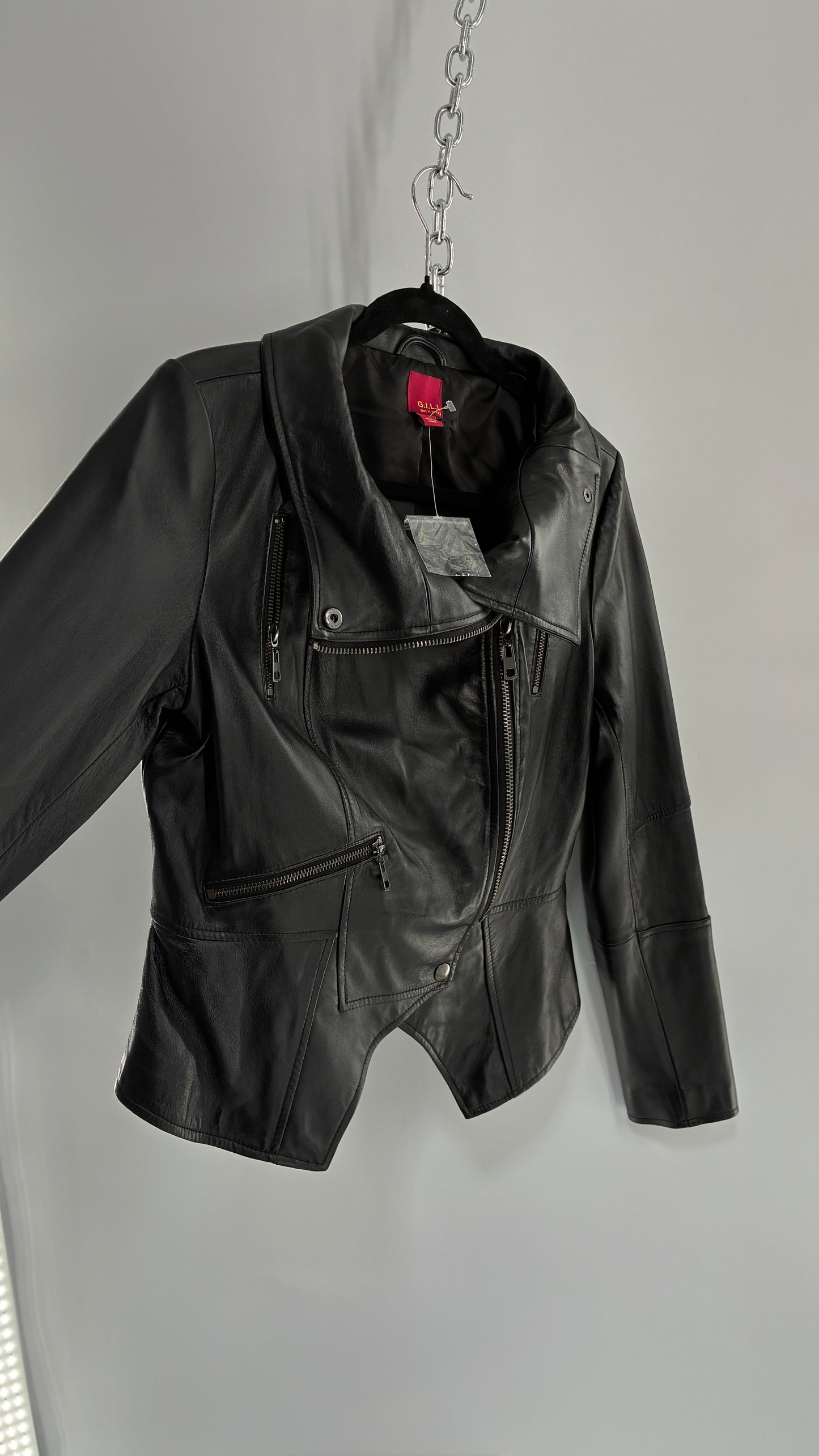 Deadstock Vintage GET IT LOVE IT Black Genuine Leather Motorcycle Style Jacket (10)