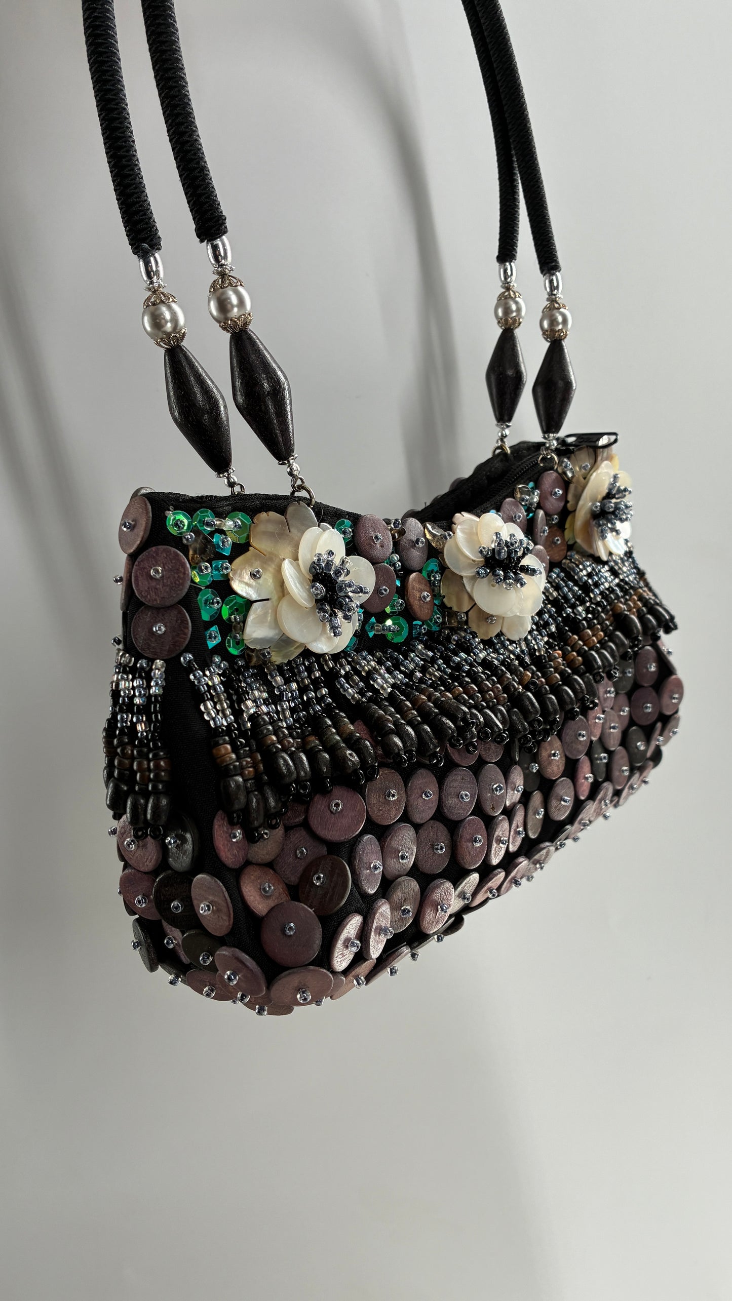 Vintage Embellished Purse with Sequins, Beading, Shells, and Florals