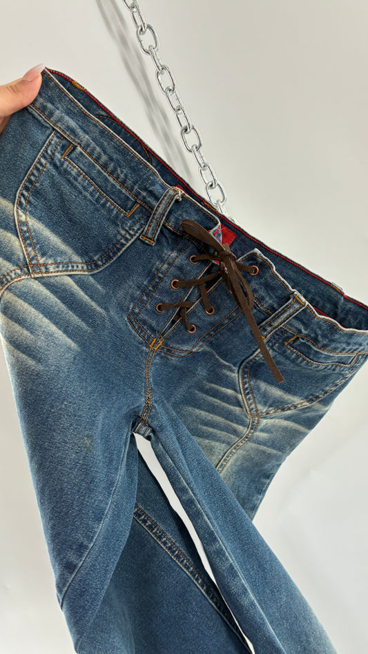 Vintage BONGO Low Rise Jeans with Lace Up Closure and Arched Bum Stitching (7)